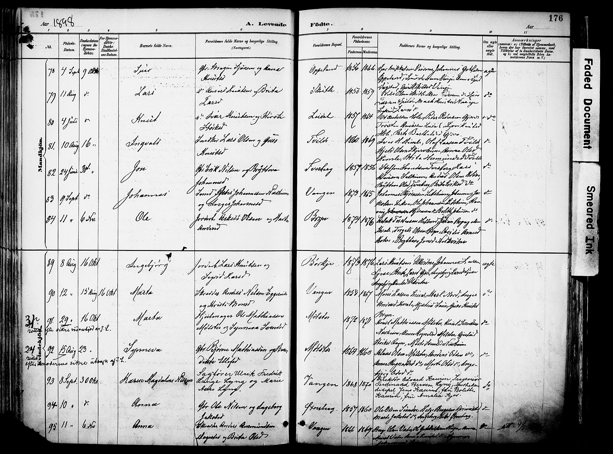 Voss sokneprestembete, AV/SAB-A-79001/H/Haa: Parish register (official) no. A 21, 1887-1903, p. 176