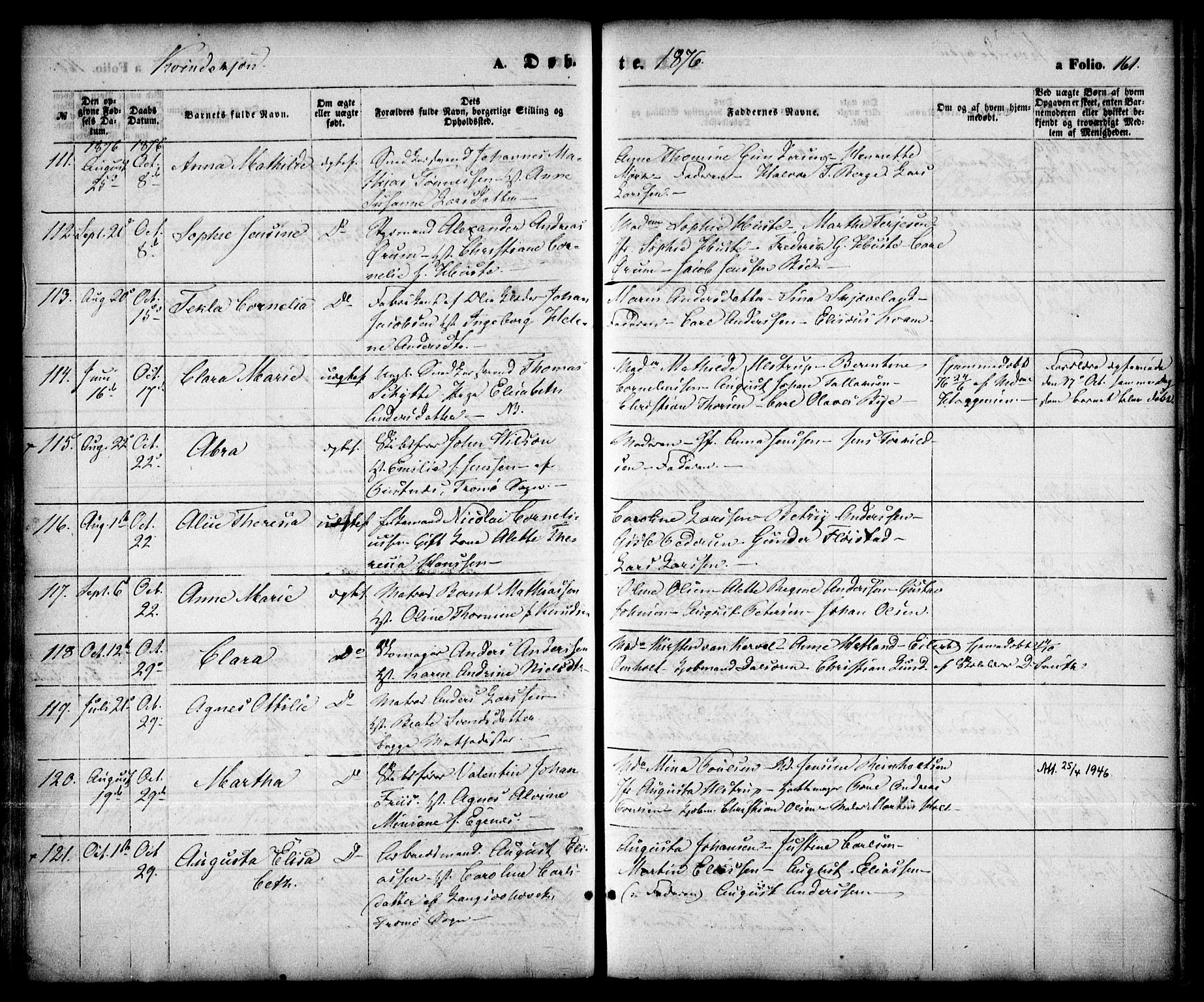 Arendal sokneprestkontor, Trefoldighet, AV/SAK-1111-0040/F/Fa/L0007: Parish register (official) no. A 7, 1868-1878, p. 161