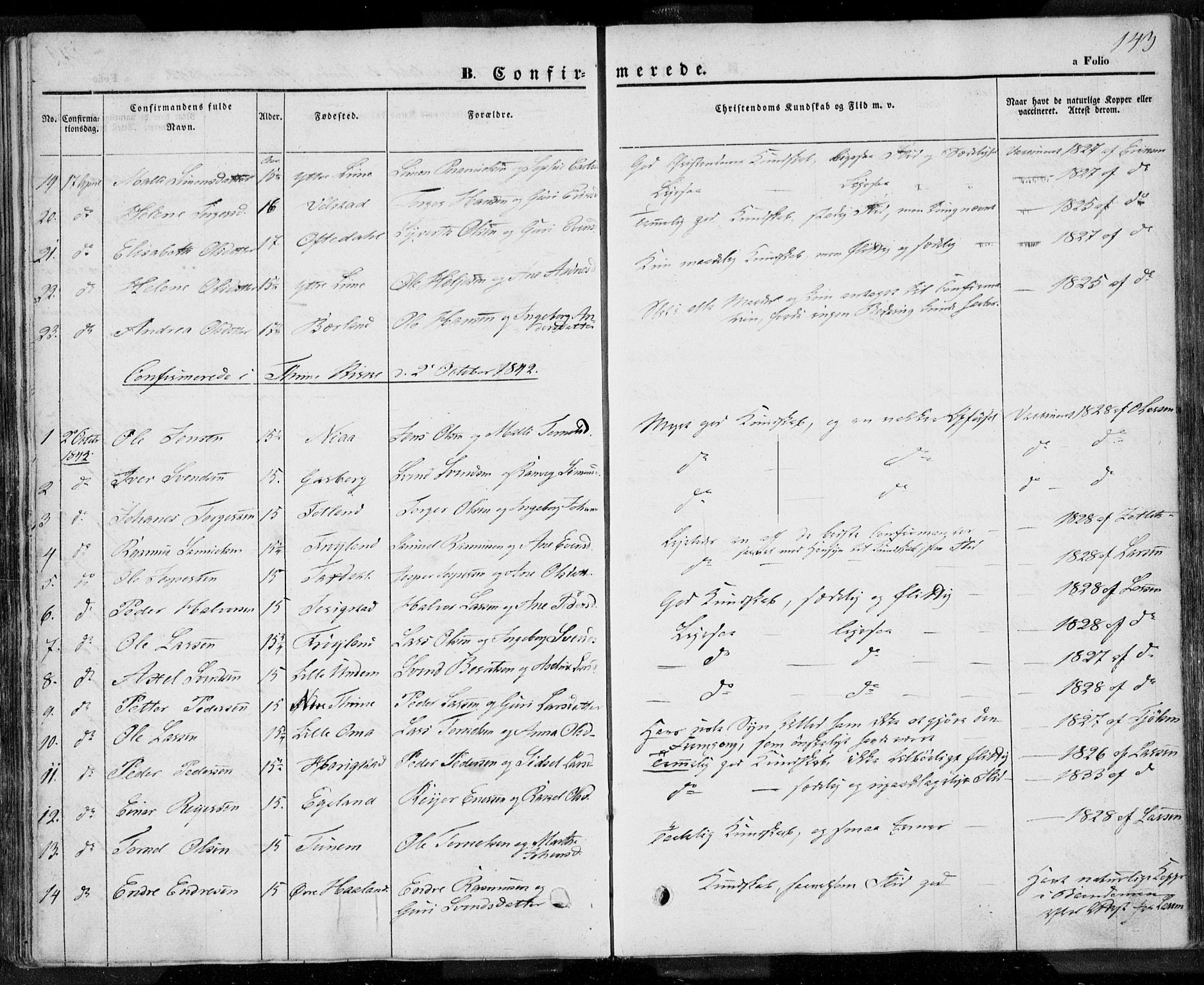 Lye sokneprestkontor, SAST/A-101794/001/30BA/L0005: Parish register (official) no. A 5.1, 1842-1855, p. 143