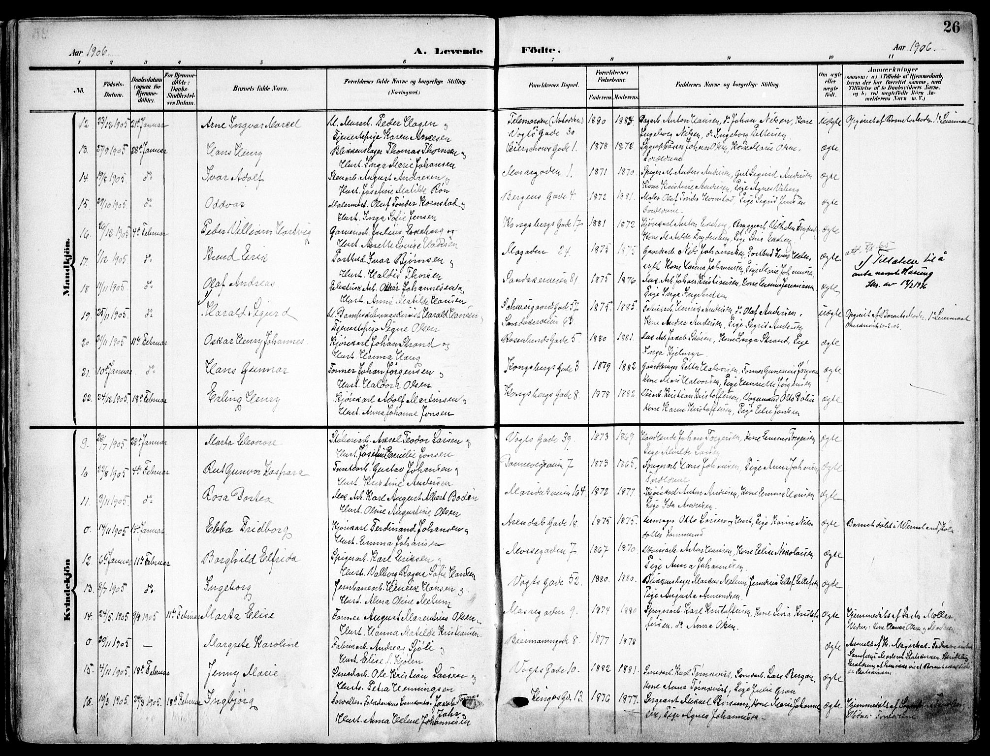 Sagene prestekontor Kirkebøker, AV/SAO-A-10796/F/L0007: Parish register (official) no. 7, 1905-1915, p. 26