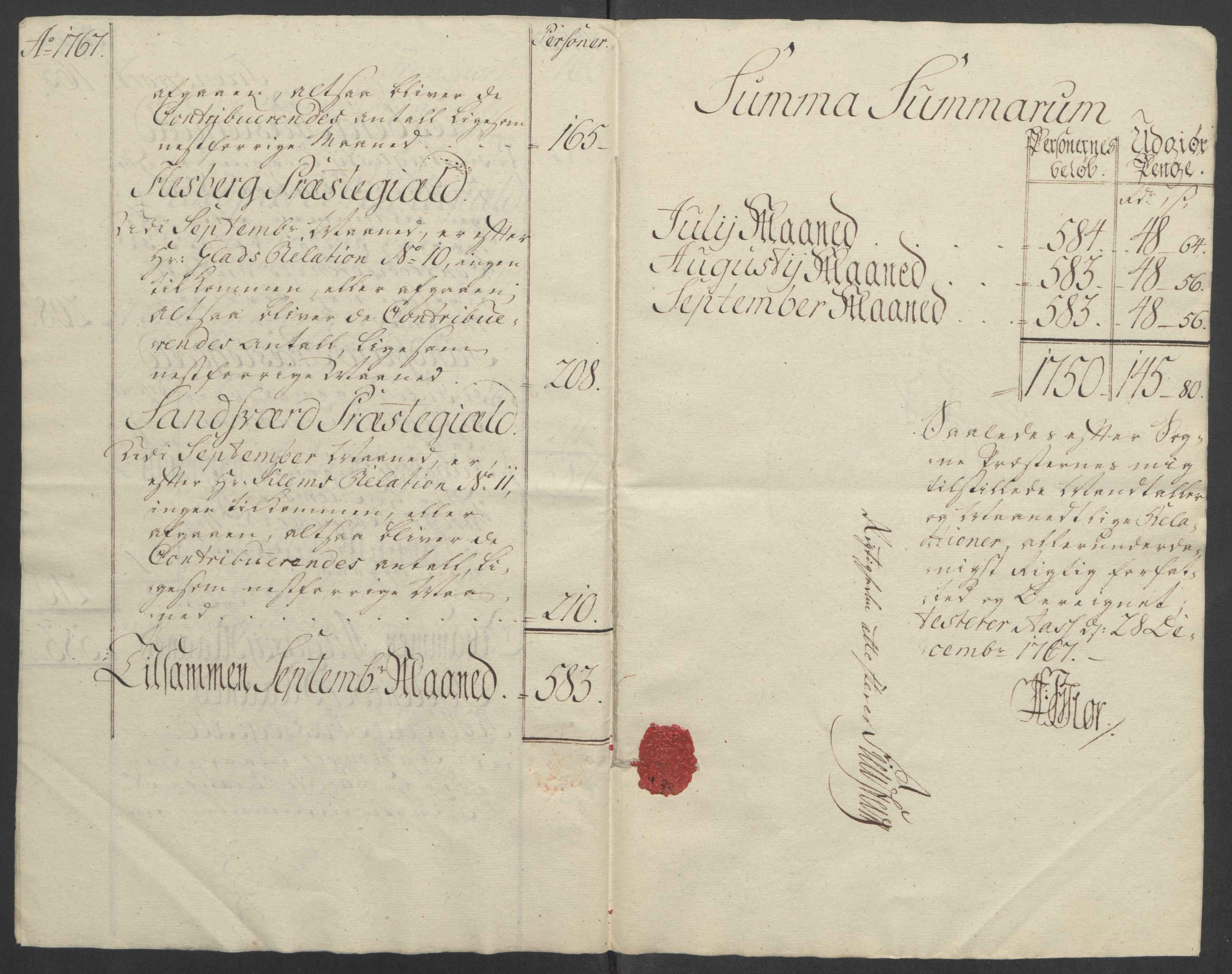 Rentekammeret inntil 1814, Reviderte regnskaper, Fogderegnskap, AV/RA-EA-4092/R24/L1672: Ekstraskatten Numedal og Sandsvær, 1762-1767, p. 339