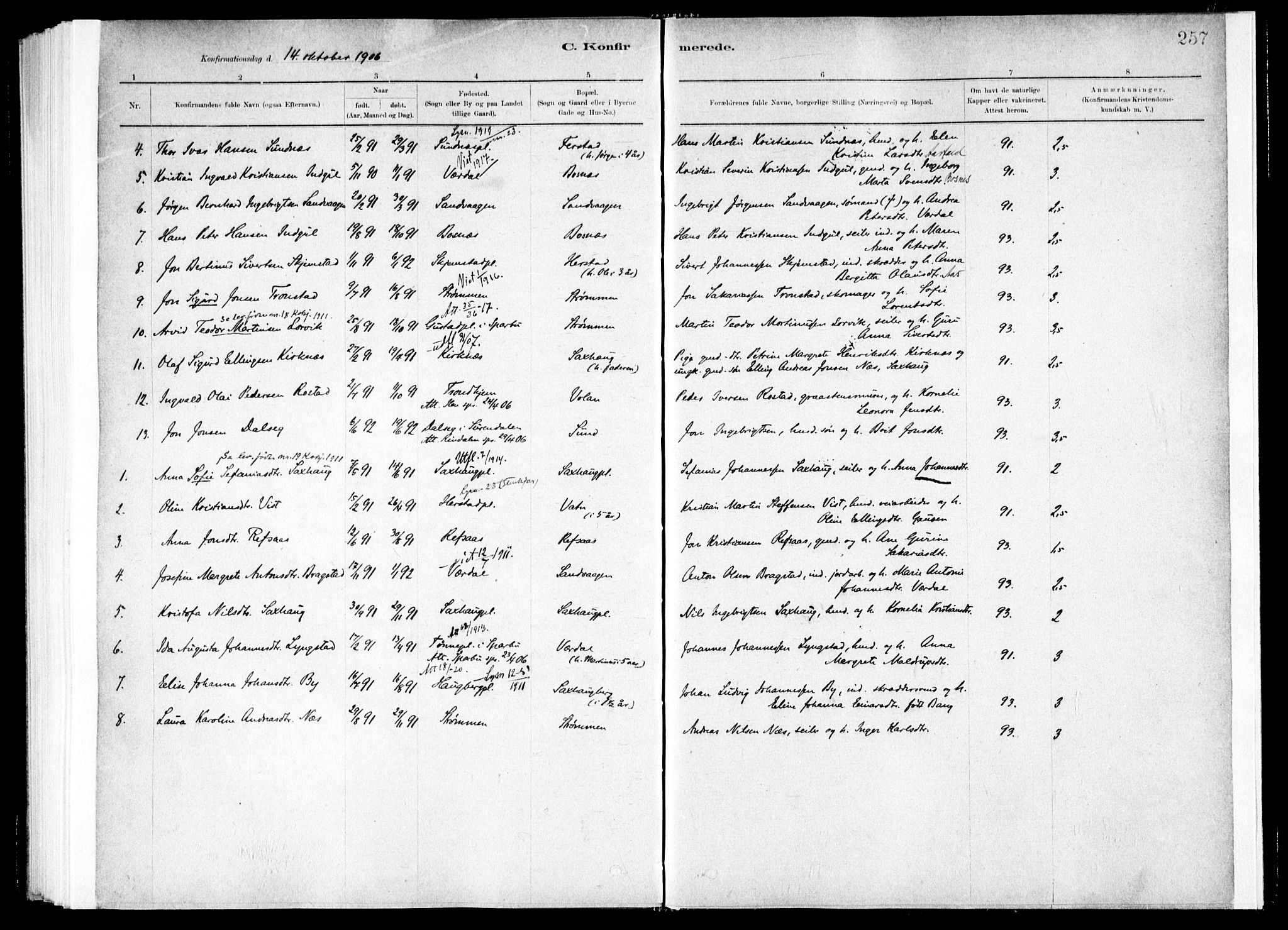 Ministerialprotokoller, klokkerbøker og fødselsregistre - Nord-Trøndelag, SAT/A-1458/730/L0285: Parish register (official) no. 730A10, 1879-1914, p. 257