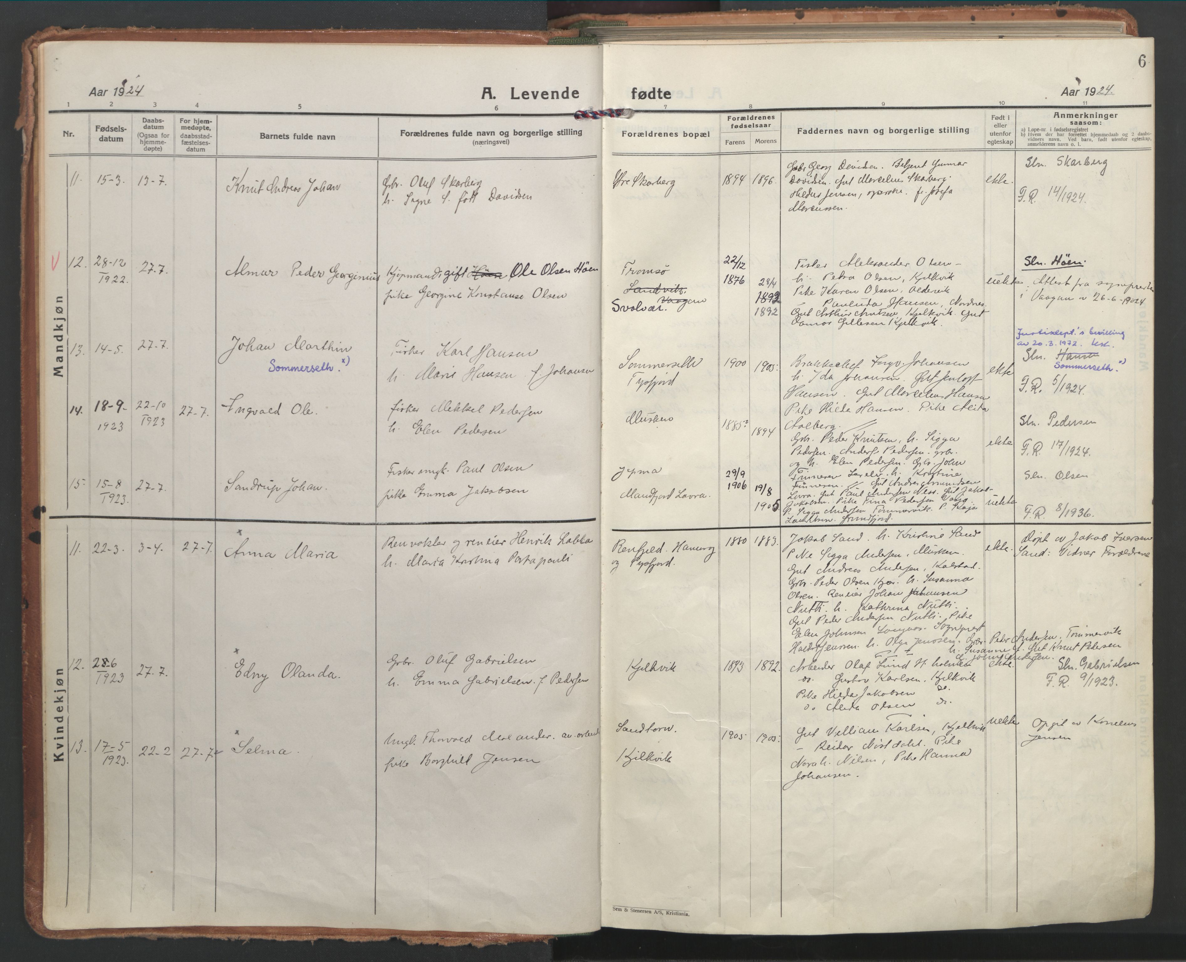 Ministerialprotokoller, klokkerbøker og fødselsregistre - Nordland, AV/SAT-A-1459/861/L0873: Parish register (official) no. 861A08, 1923-1932, p. 6