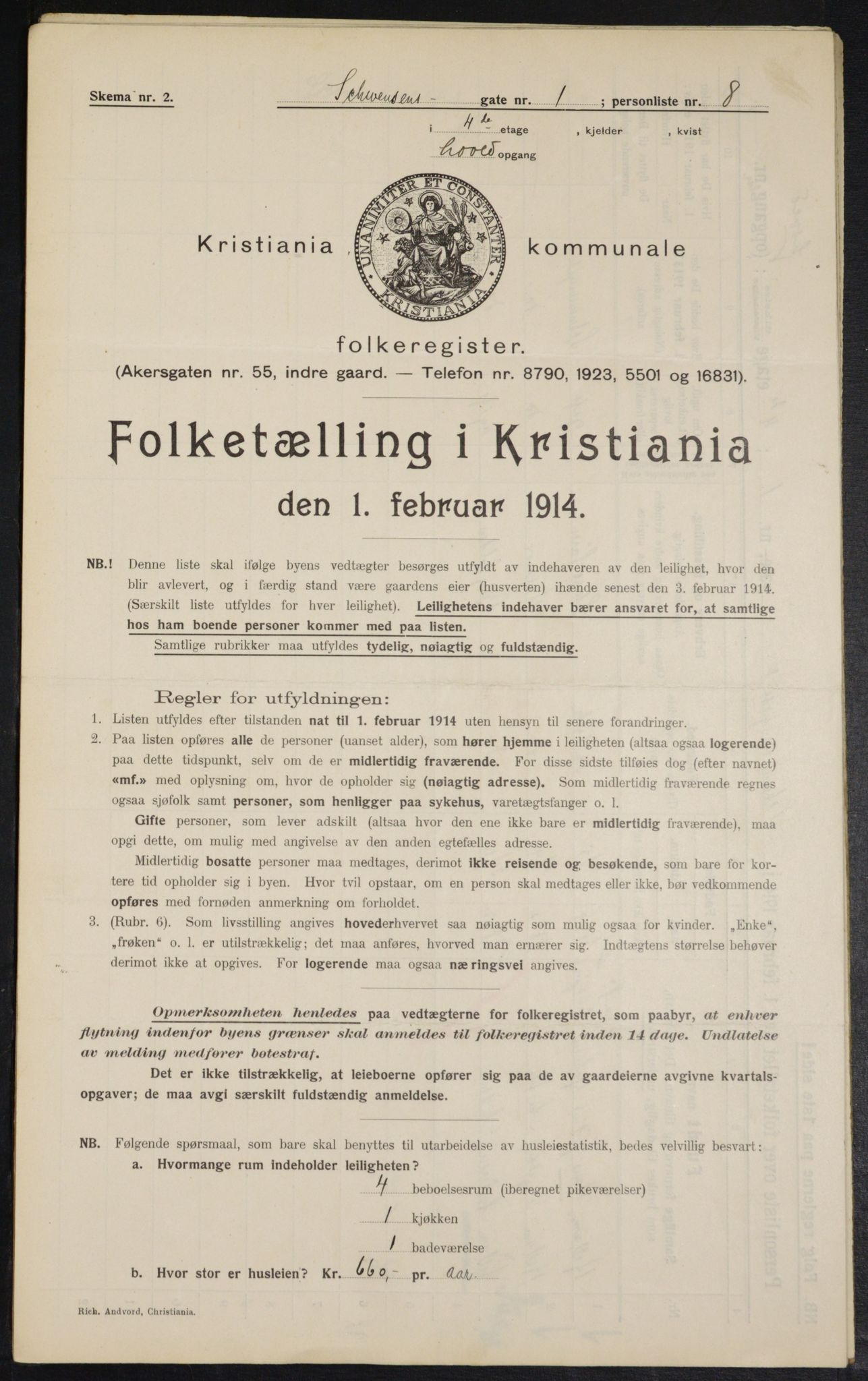 OBA, Municipal Census 1914 for Kristiania, 1914, p. 92485