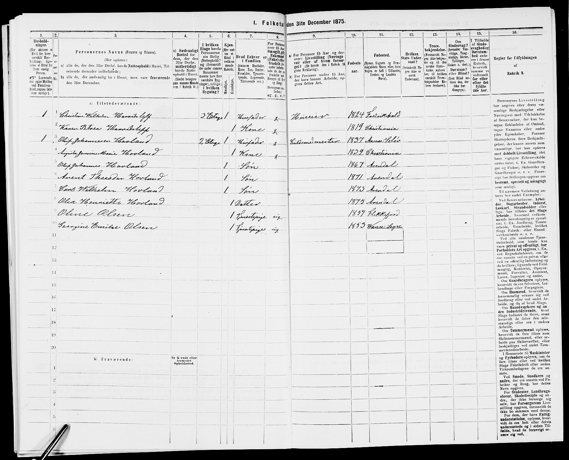 SAK, 1875 census for 0903P Arendal, 1875, p. 298