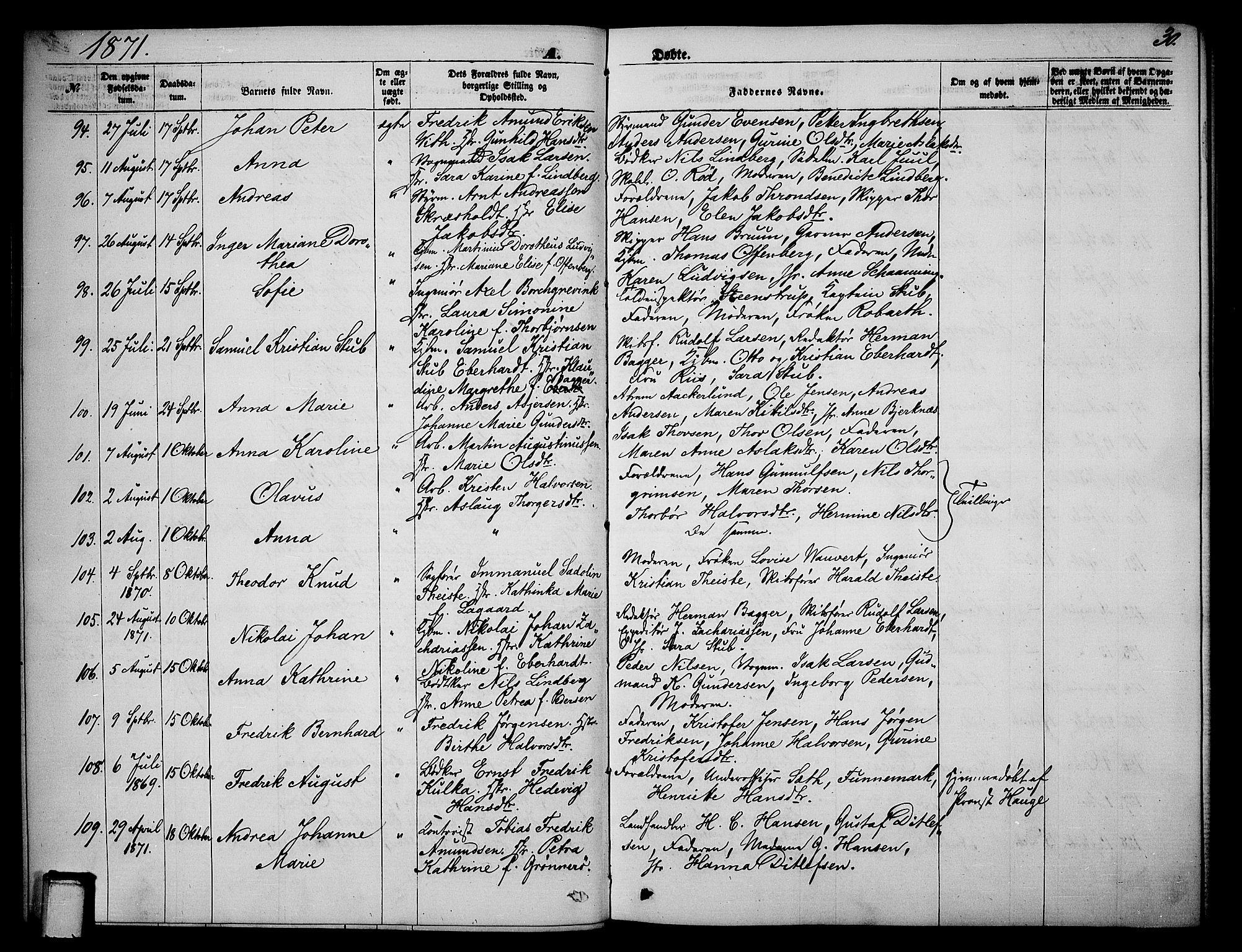 Skien kirkebøker, AV/SAKO-A-302/G/Ga/L0005: Parish register (copy) no. 5, 1868-1880, p. 30