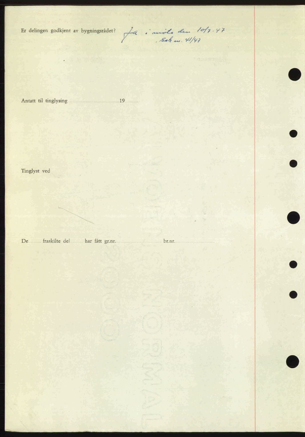 Nordre Sunnmøre sorenskriveri, AV/SAT-A-0006/1/2/2C/2Ca: Mortgage book no. A25, 1947-1947, Diary no: : 1433/1947