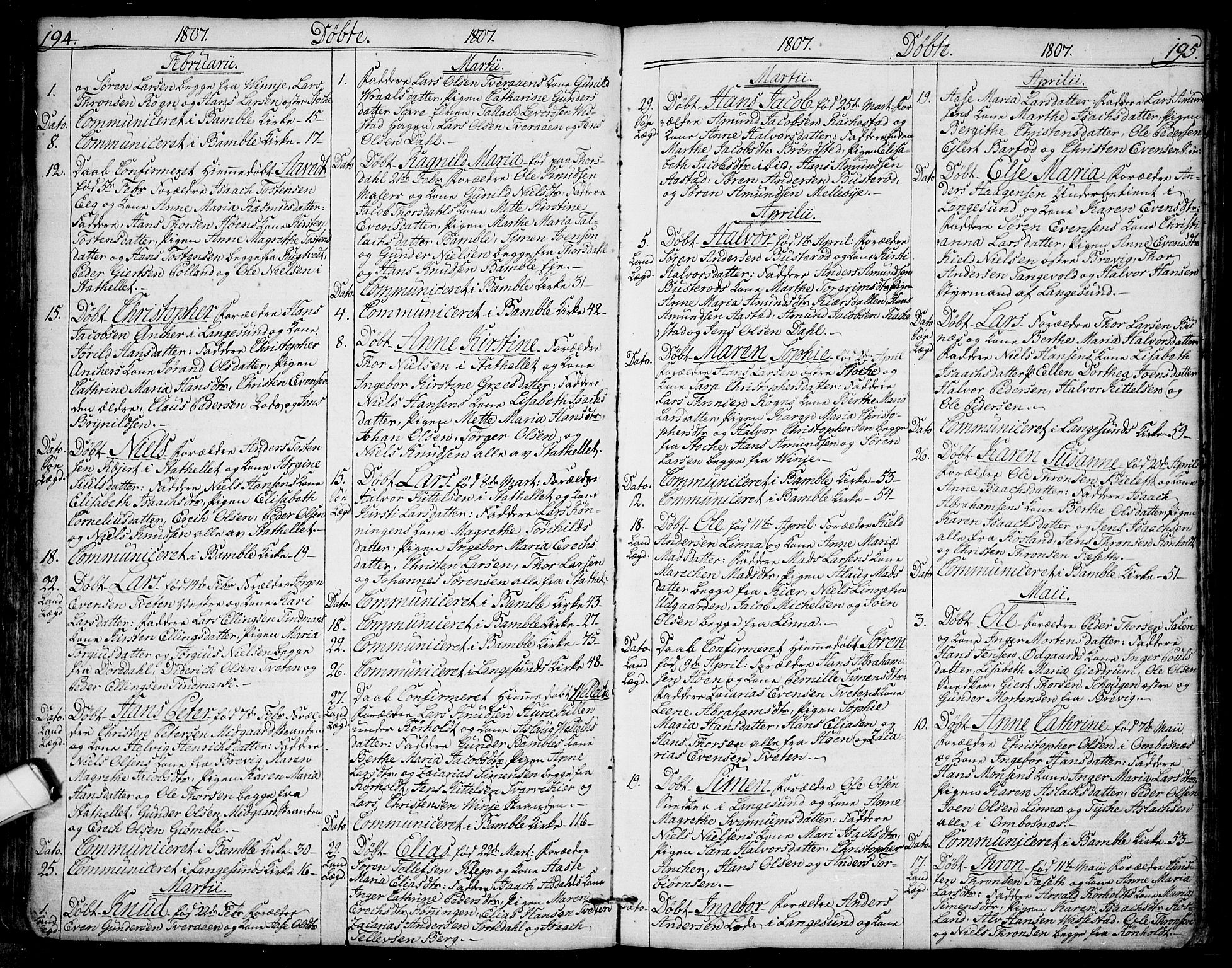 Bamble kirkebøker, SAKO/A-253/F/Fa/L0002: Parish register (official) no. I 2, 1775-1814, p. 194-195