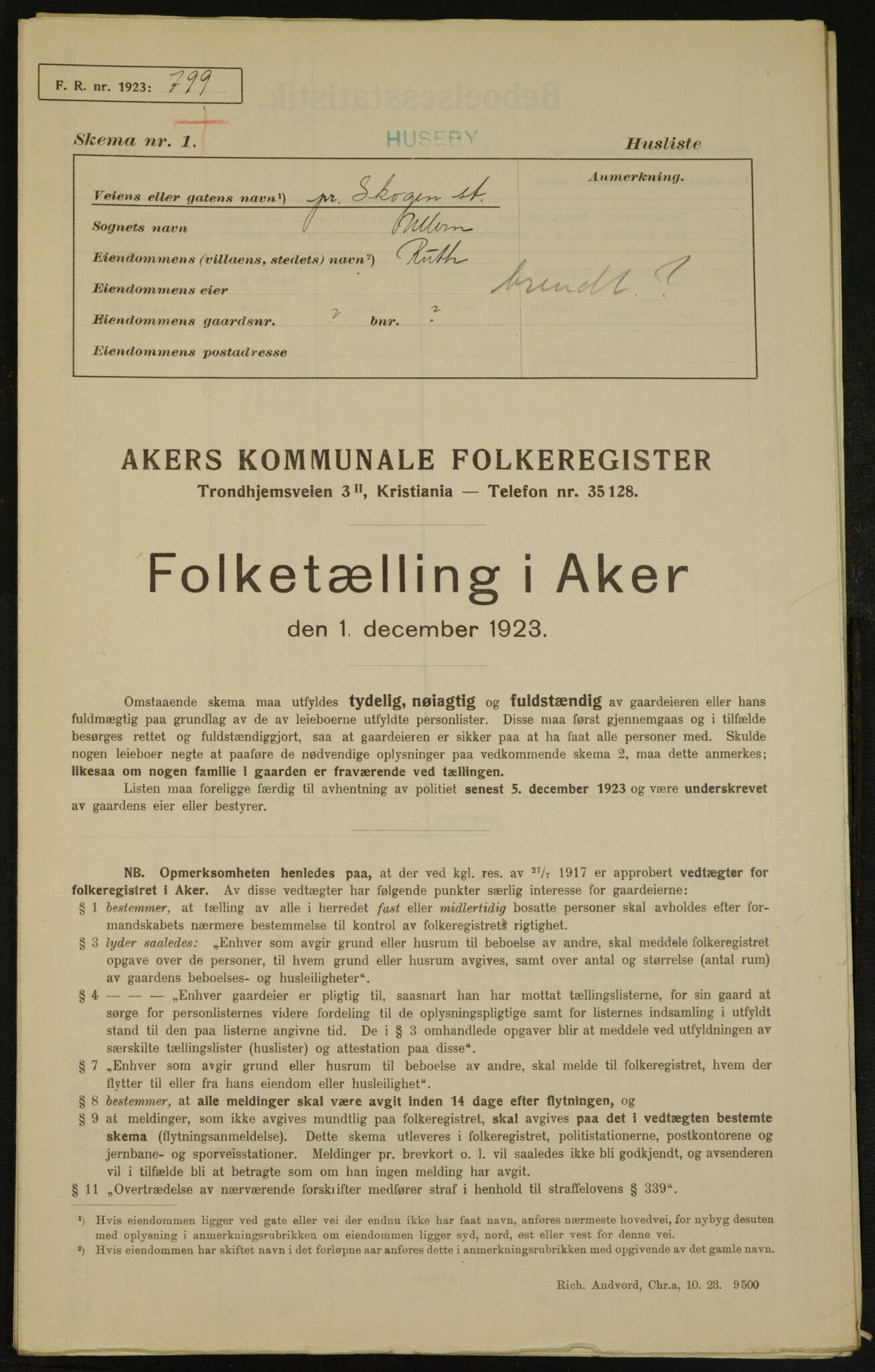 , Municipal Census 1923 for Aker, 1923, p. 4878