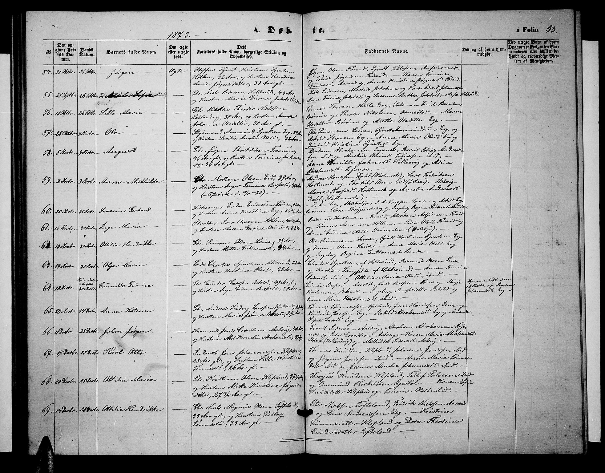 Søgne sokneprestkontor, SAK/1111-0037/F/Fb/Fbb/L0004: Parish register (copy) no. B 4, 1864-1883, p. 53
