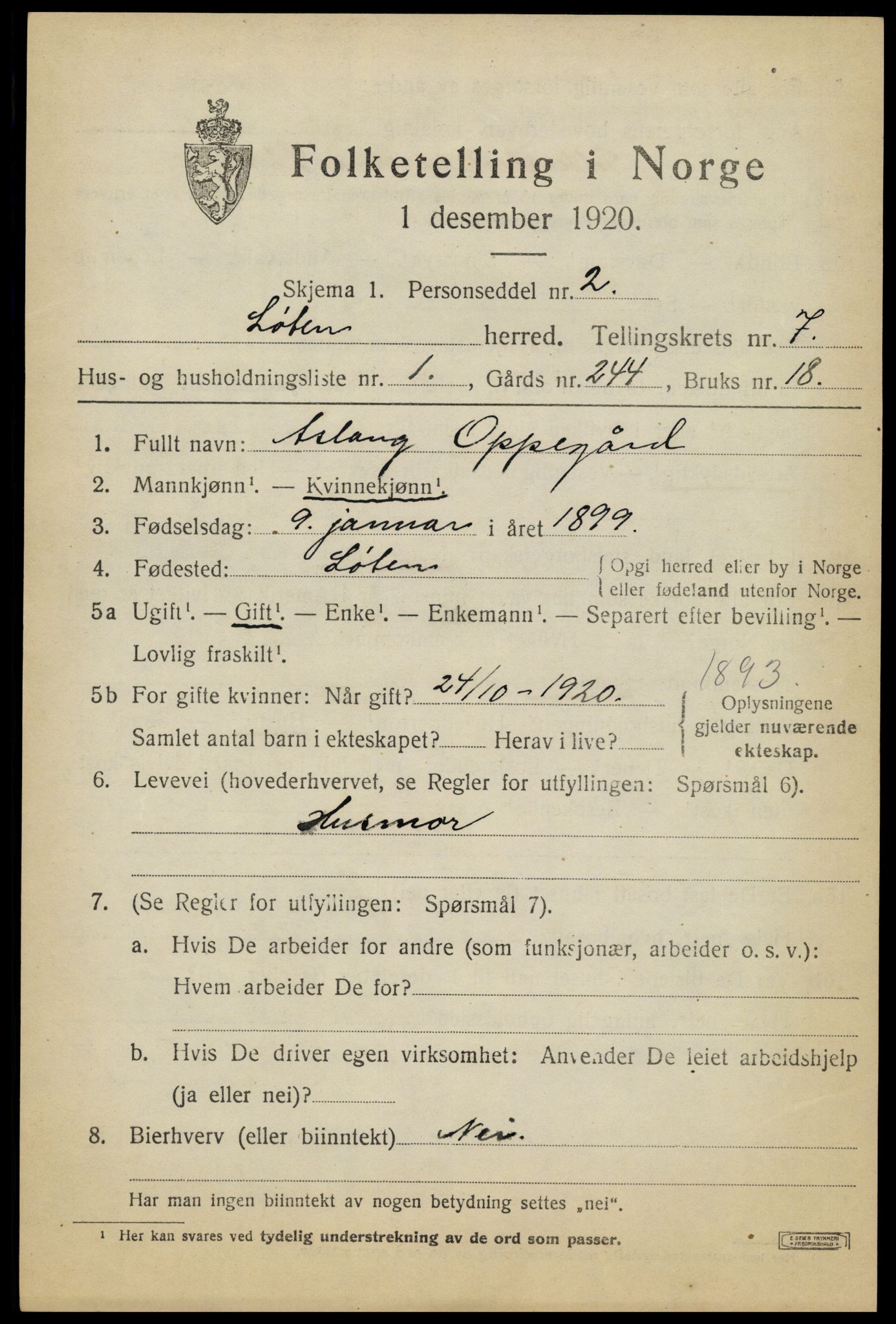 SAH, 1920 census for Løten, 1920, p. 13781