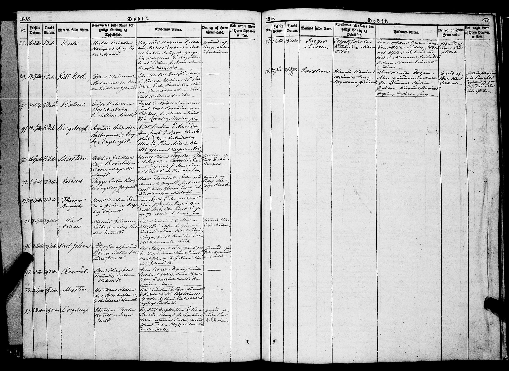 Gjerpen kirkebøker, SAKO/A-265/F/Fa/L0007a: Parish register (official) no. I 7A, 1834-1857, p. 123