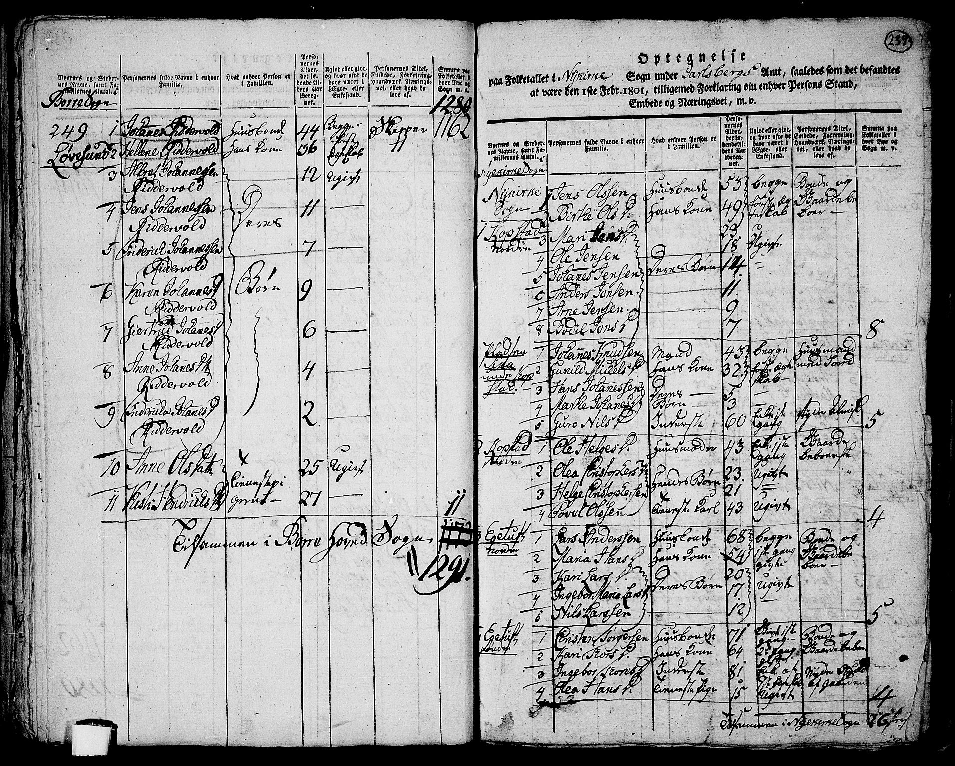 RA, 1801 census for 0717P Borre, 1801, p. 238b-239a