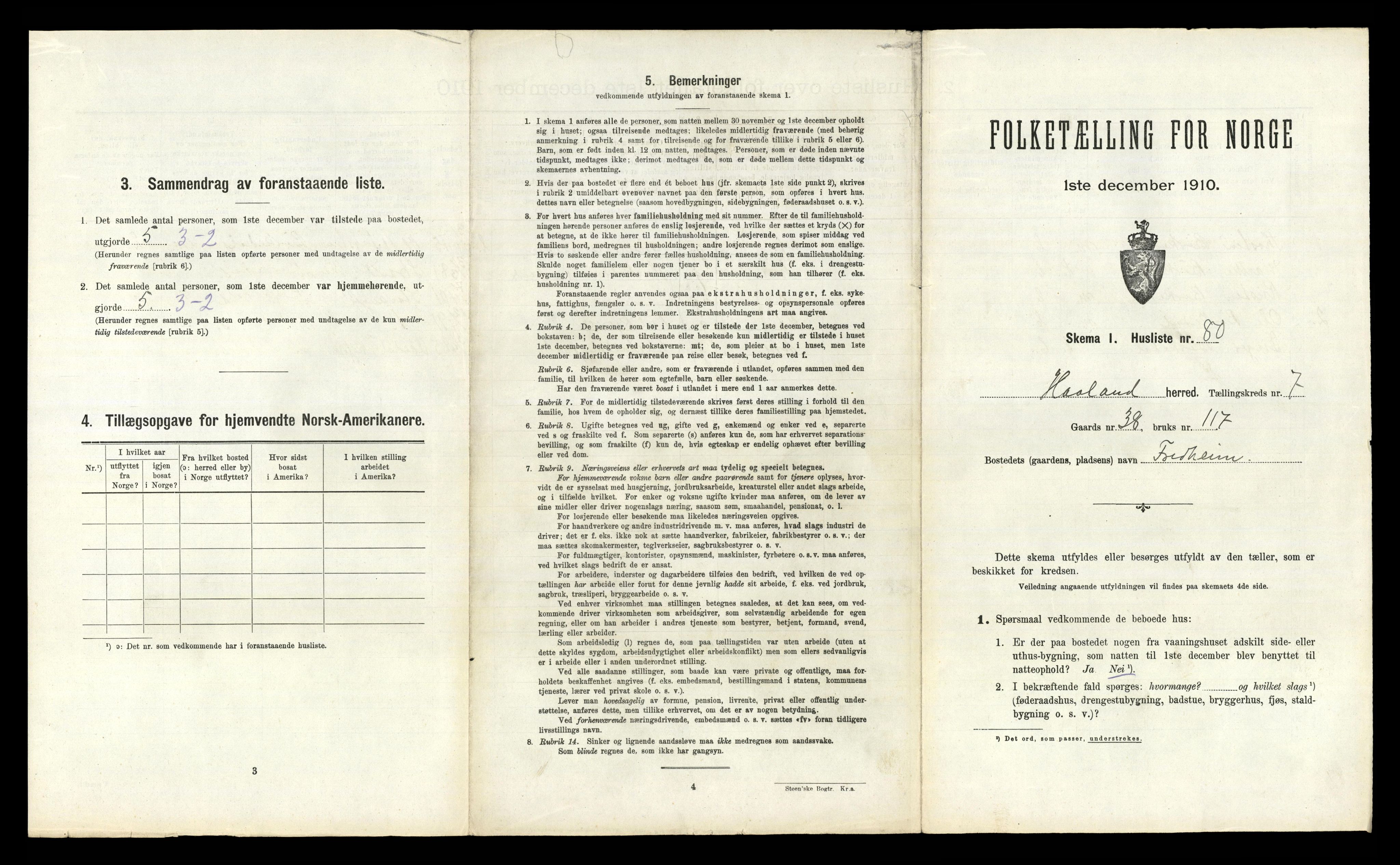 RA, 1910 census for Håland, 1910, p. 1227