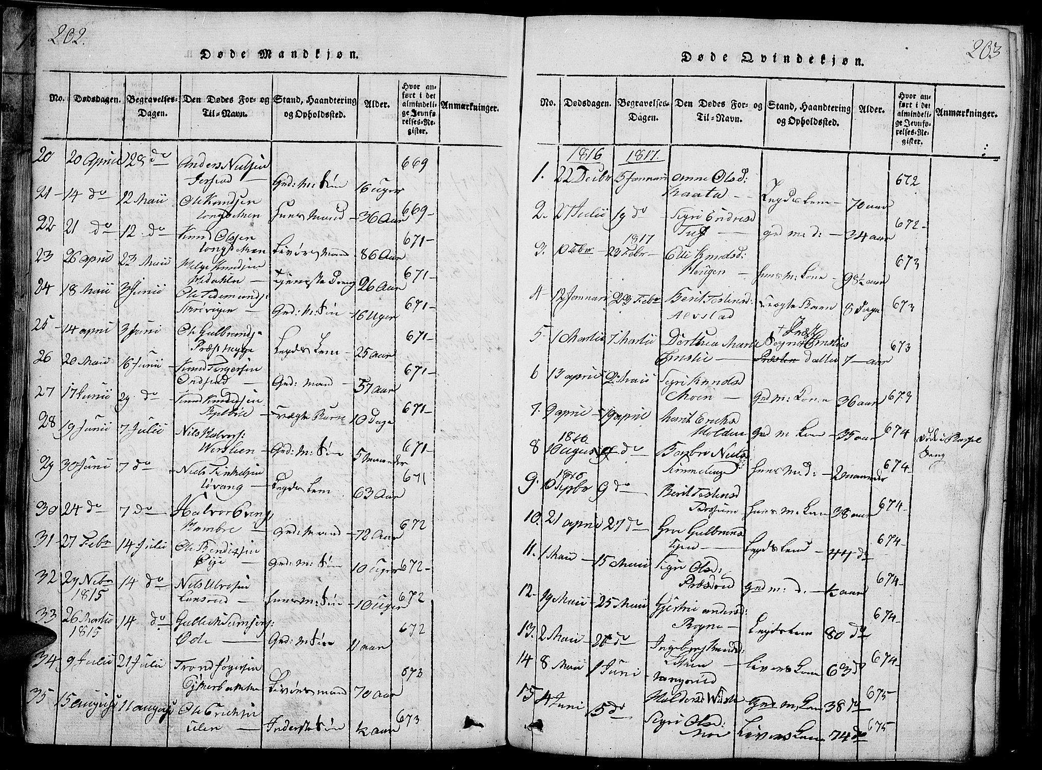 Slidre prestekontor, SAH/PREST-134/H/Ha/Haa/L0002: Parish register (official) no. 2, 1814-1830, p. 202-203