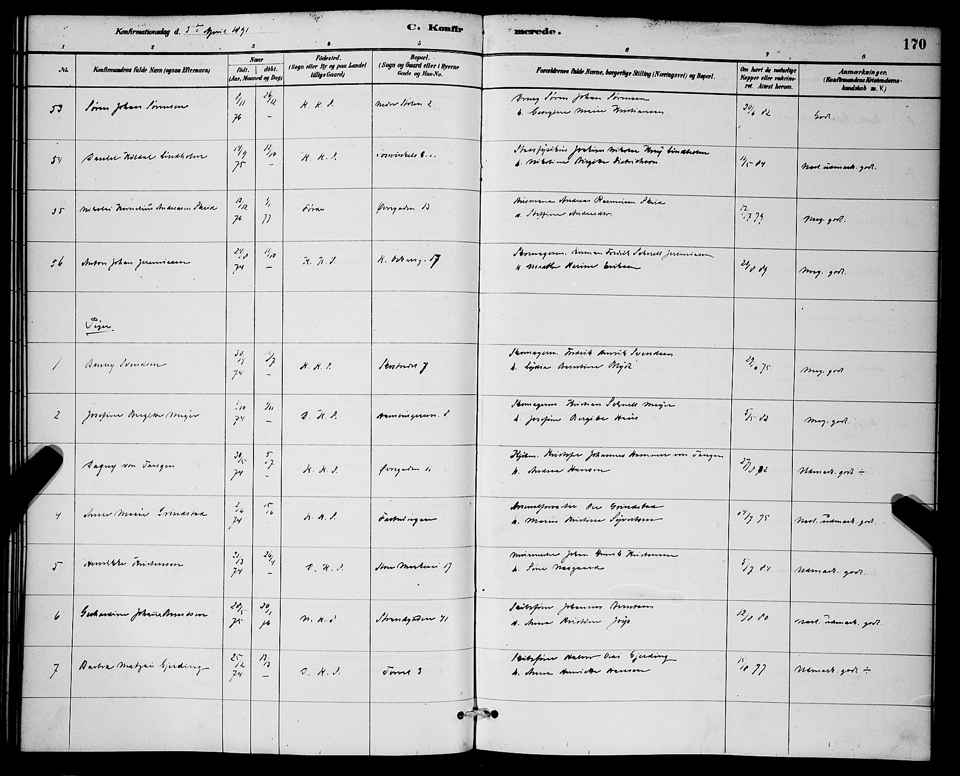 Korskirken sokneprestembete, AV/SAB-A-76101/H/Hab: Parish register (copy) no. C 3, 1880-1892, p. 170