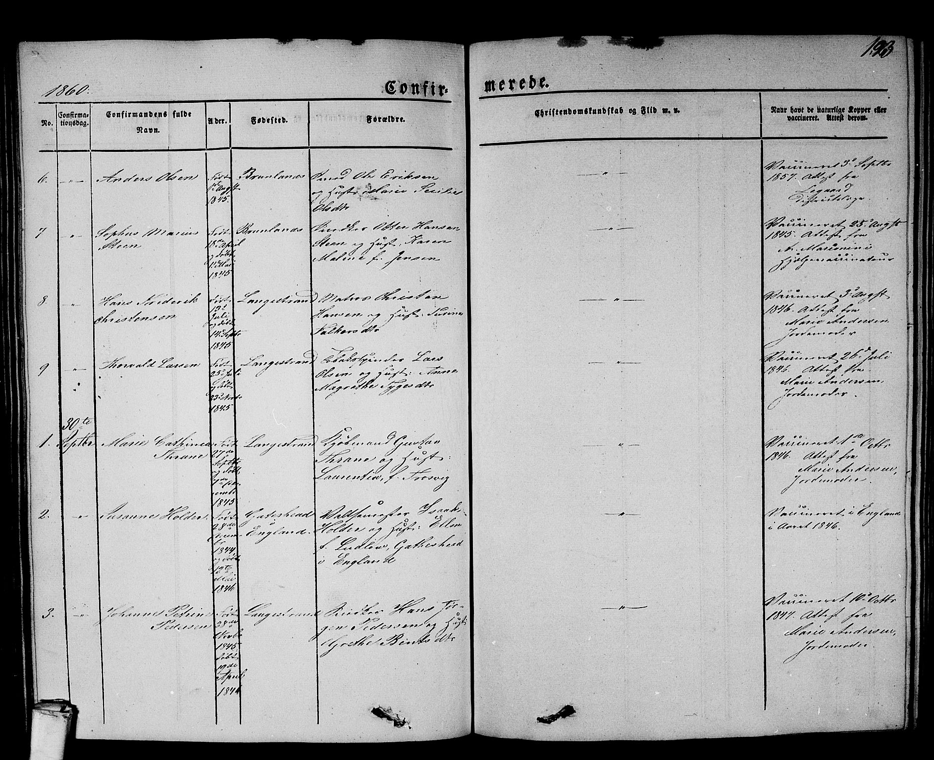 Larvik kirkebøker, AV/SAKO-A-352/G/Gb/L0002: Parish register (copy) no. II 2, 1843-1866, p. 193