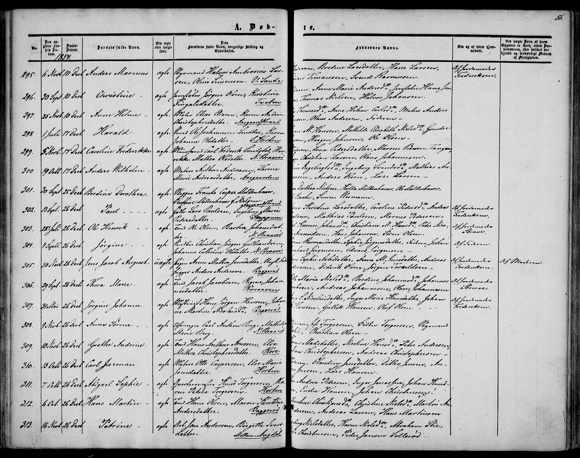 Borre kirkebøker, AV/SAKO-A-338/F/Fa/L0006: Parish register (official) no. I 6, 1852-1862, p. 56