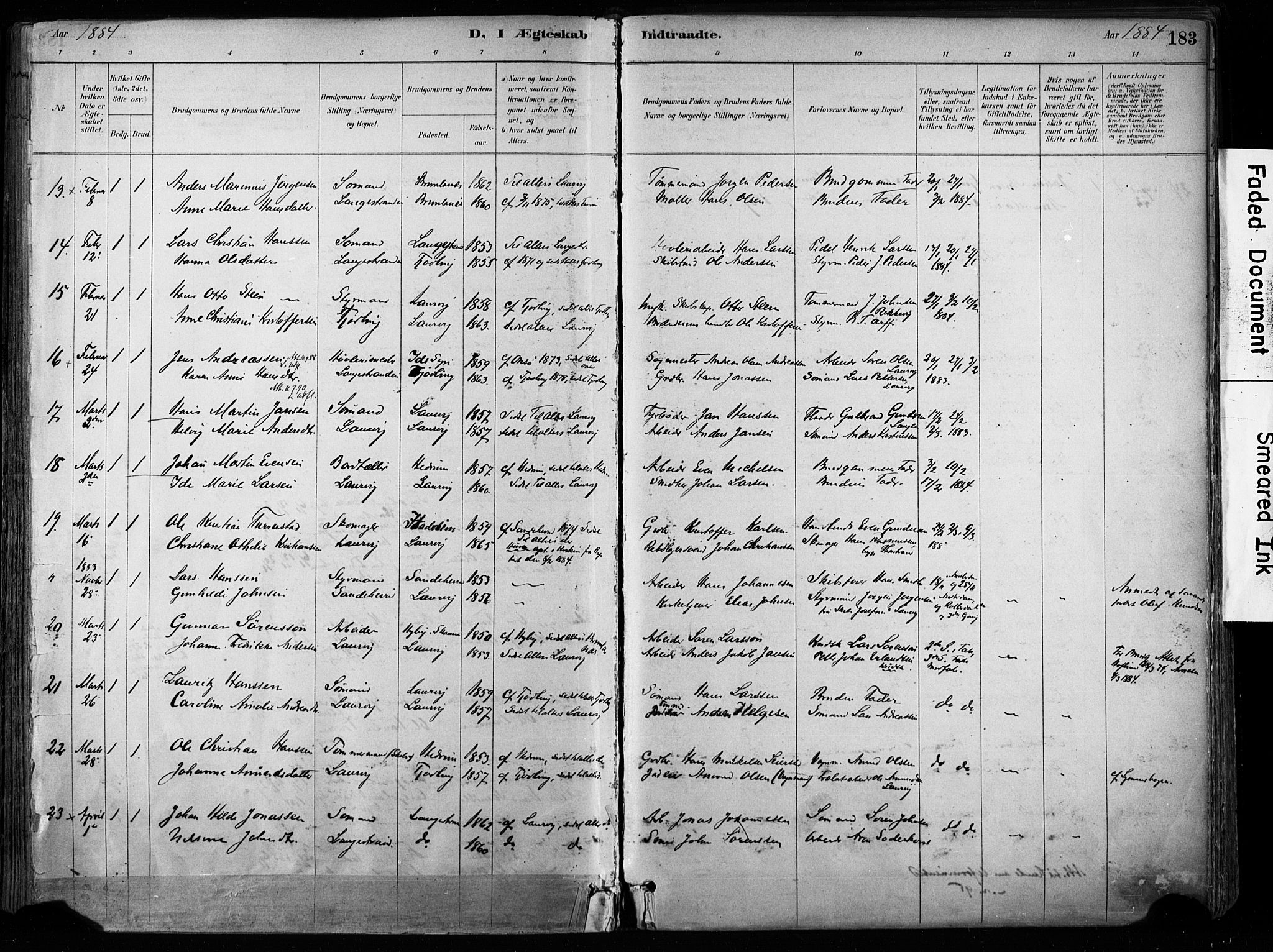 Larvik kirkebøker, AV/SAKO-A-352/F/Fa/L0008: Parish register (official) no. I 8, 1884-1902, p. 183