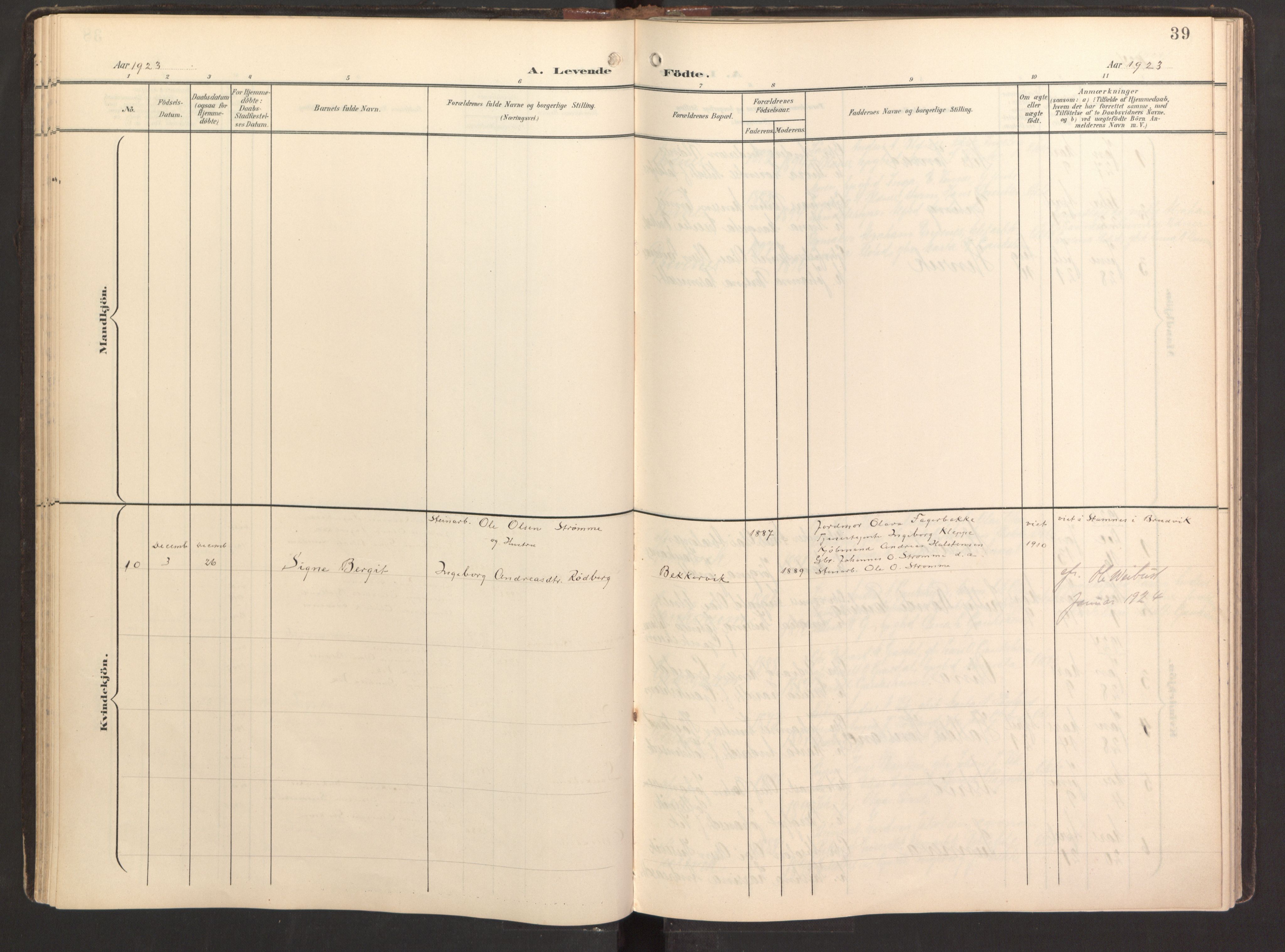 Fitjar sokneprestembete, AV/SAB-A-99926: Parish register (official) no. B 1, 1900-1926, p. 39