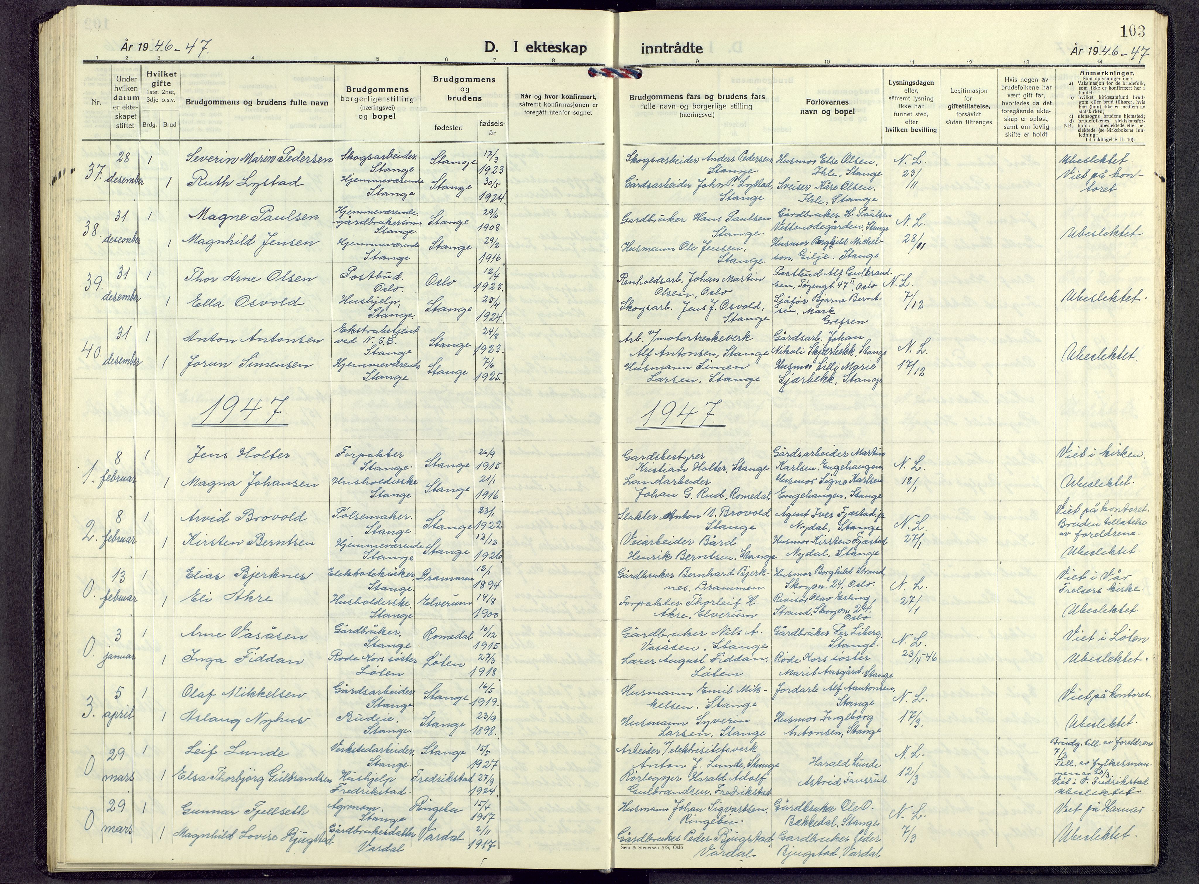 Stange prestekontor, SAH/PREST-002/L/L0022: Parish register (copy) no. 22, 1948-1954, p. 103