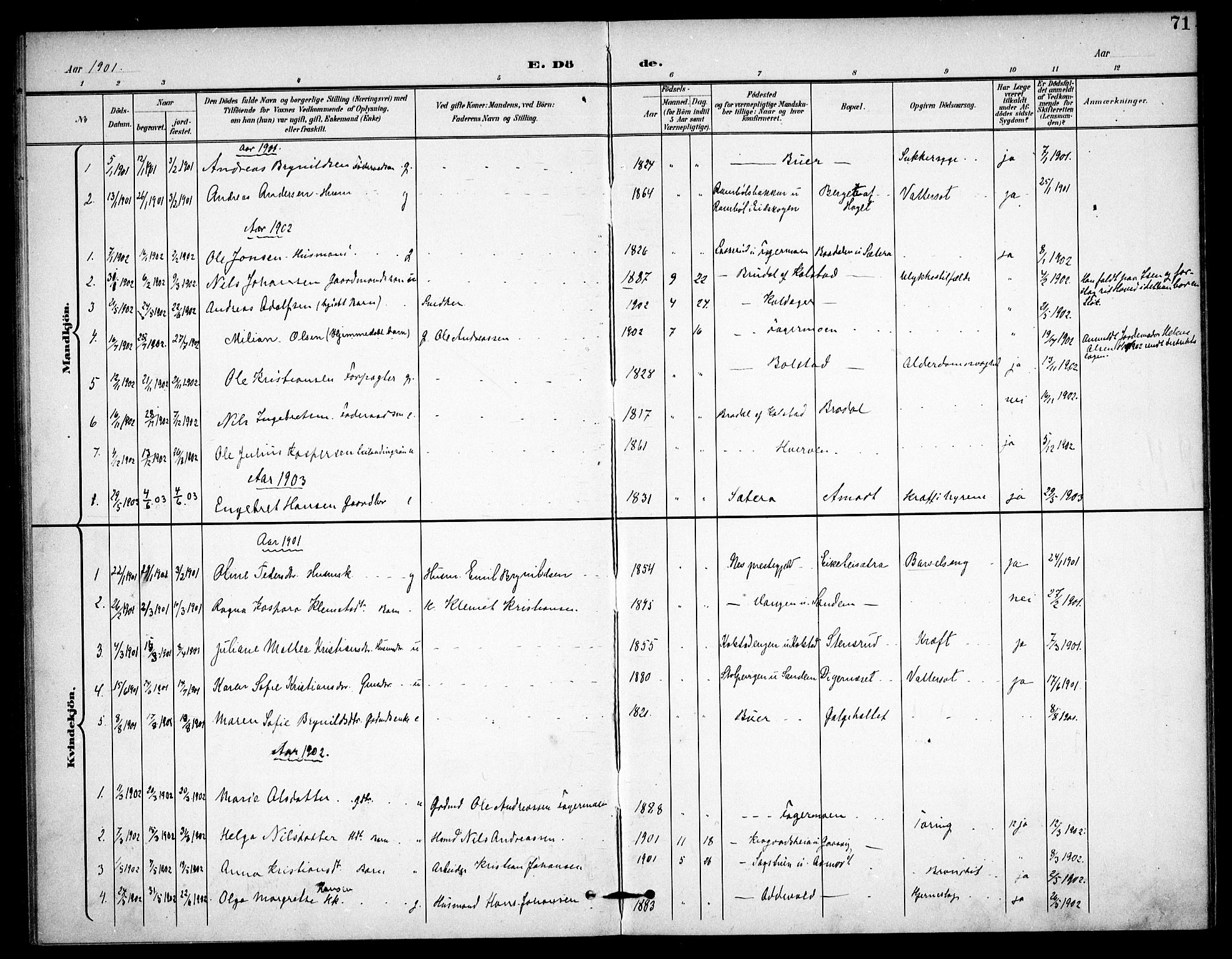 Høland prestekontor Kirkebøker, AV/SAO-A-10346a/F/Fc/L0003: Parish register (official) no. III 3, 1897-1911, p. 71