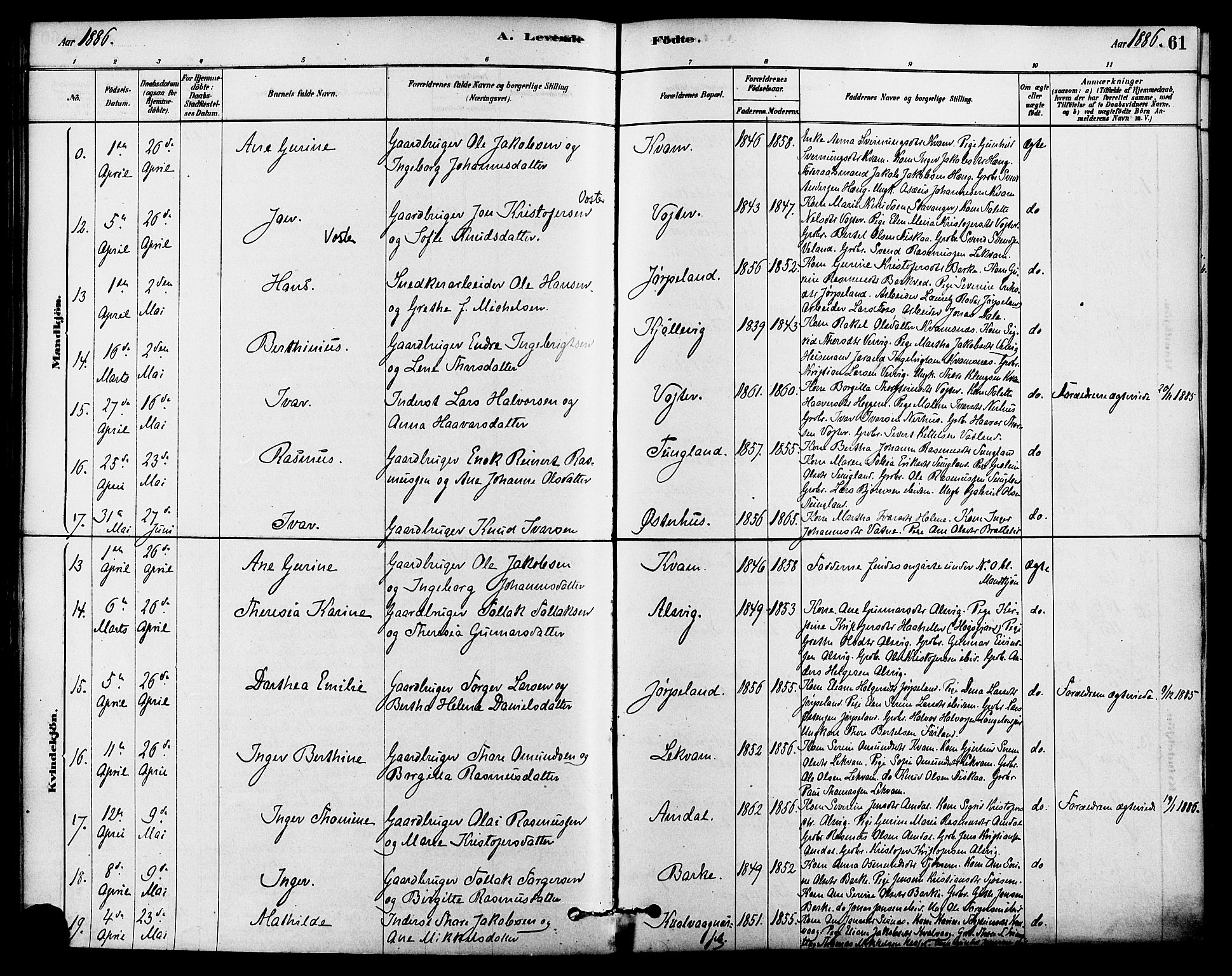 Strand sokneprestkontor, AV/SAST-A-101828/H/Ha/Haa/L0009: Parish register (official) no. A 9, 1877-1908, p. 61