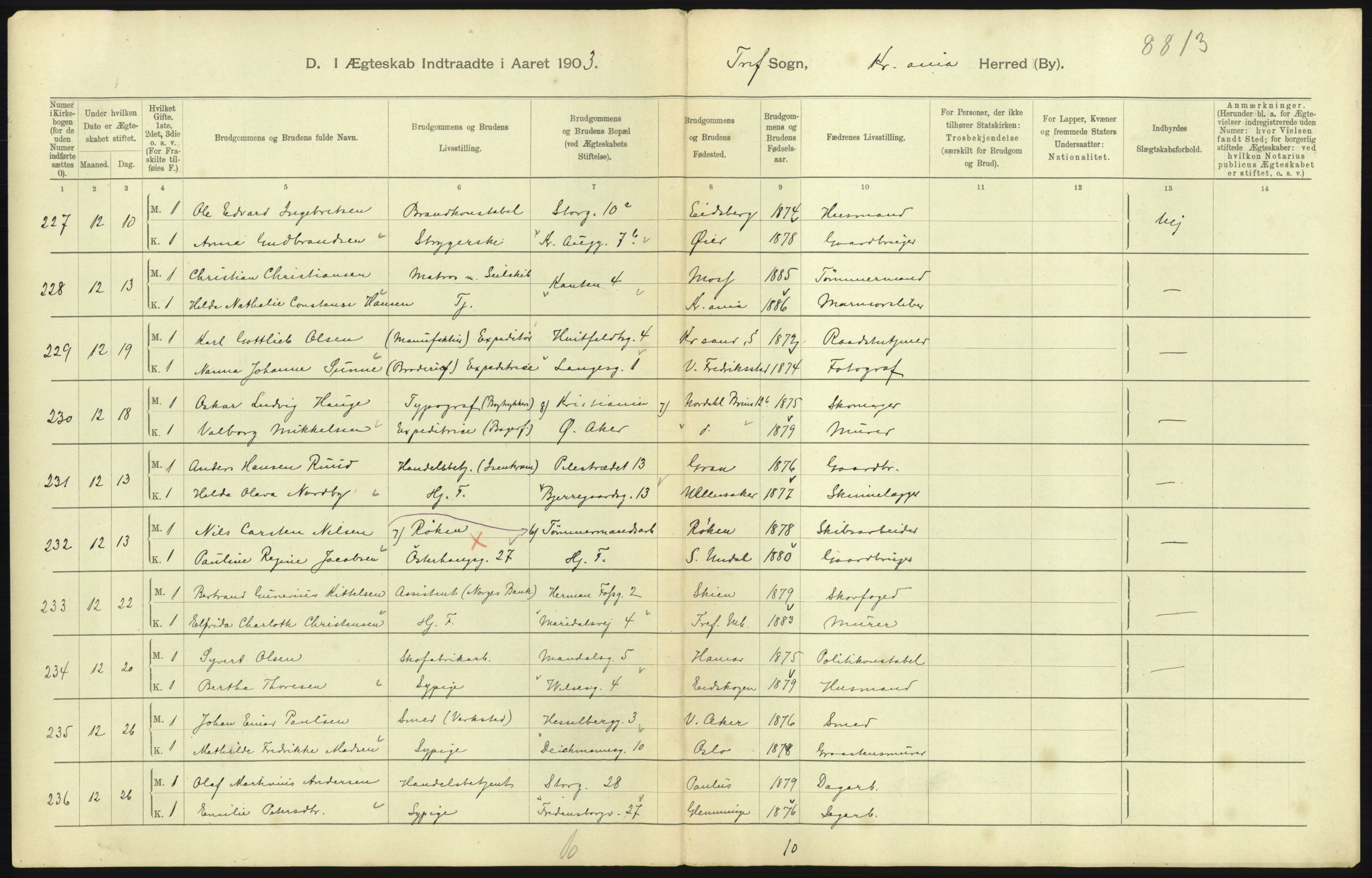 Statistisk sentralbyrå, Sosiodemografiske emner, Befolkning, AV/RA-S-2228/D/Df/Dfa/Dfaa/L0004: Kristiania: Gifte, døde, 1903, p. 589