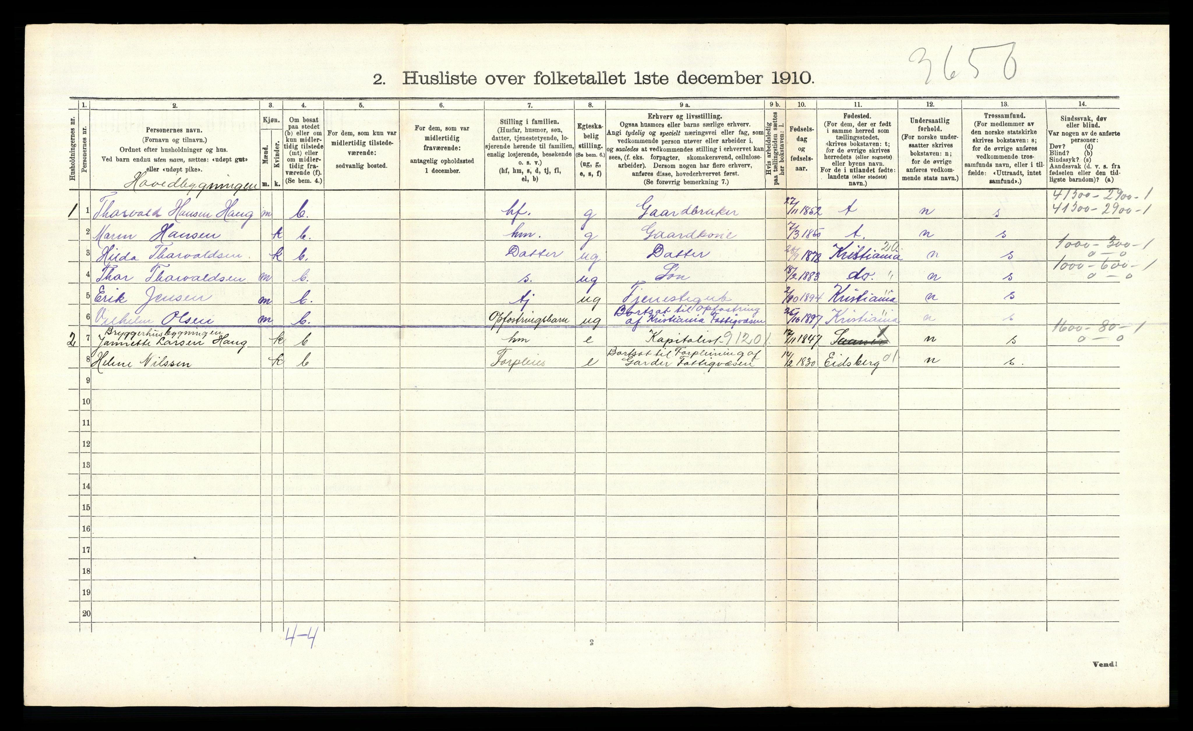 RA, 1910 census for Vestby, 1910, p. 912