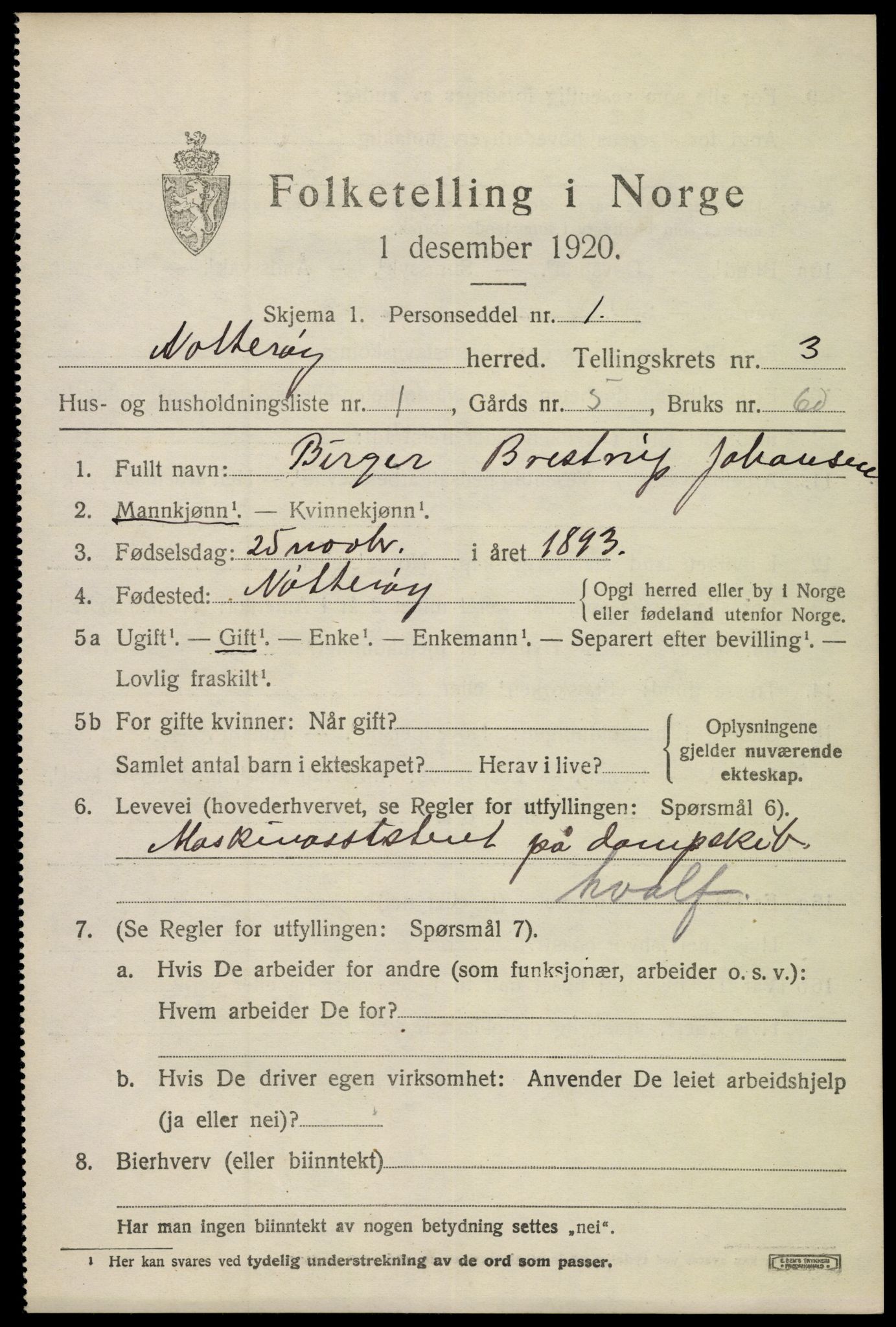SAKO, 1920 census for Nøtterøy, 1920, p. 5563