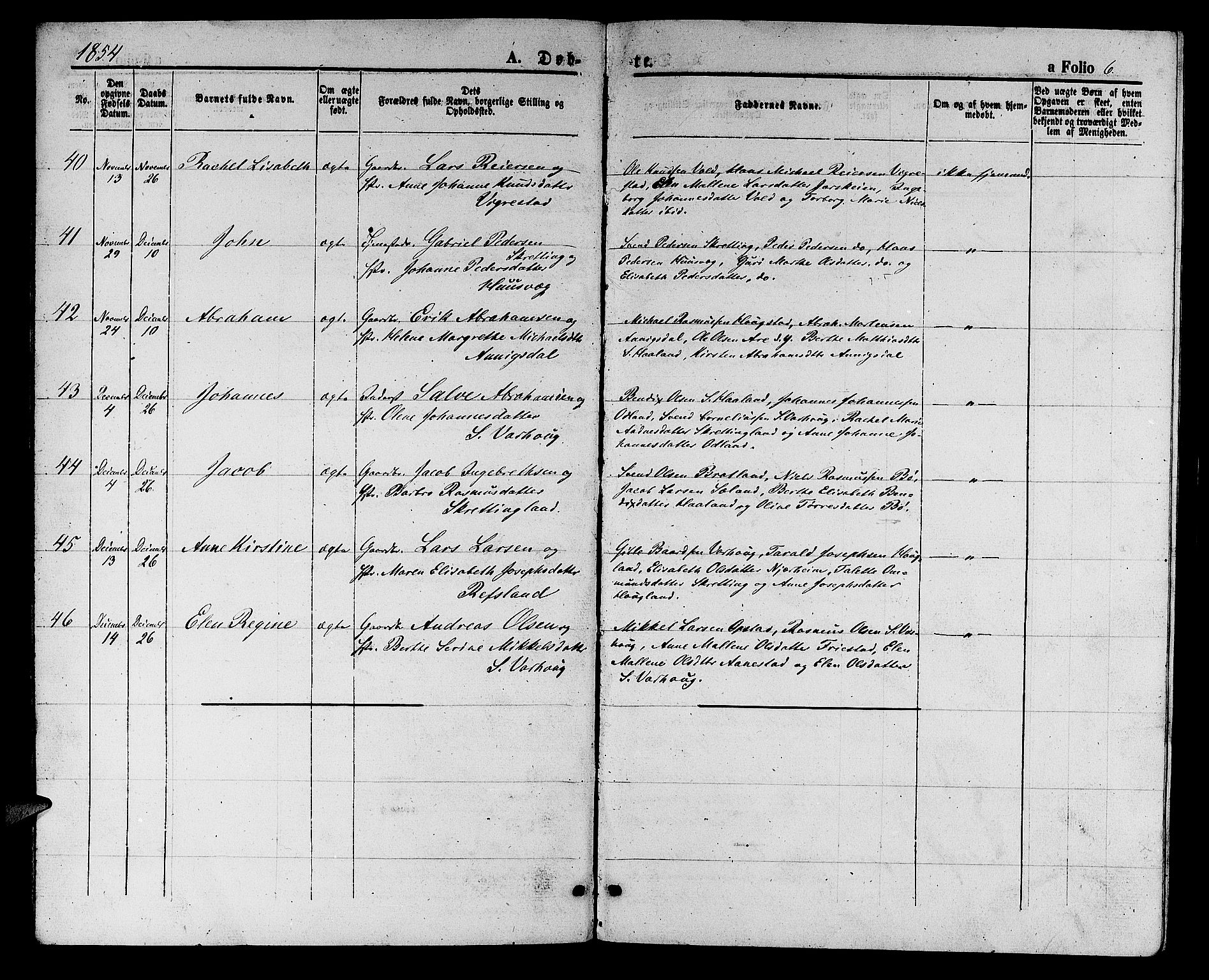 Hå sokneprestkontor, AV/SAST-A-101801/001/30BB/L0002: Parish register (copy) no. B 2, 1854-1883, p. 6