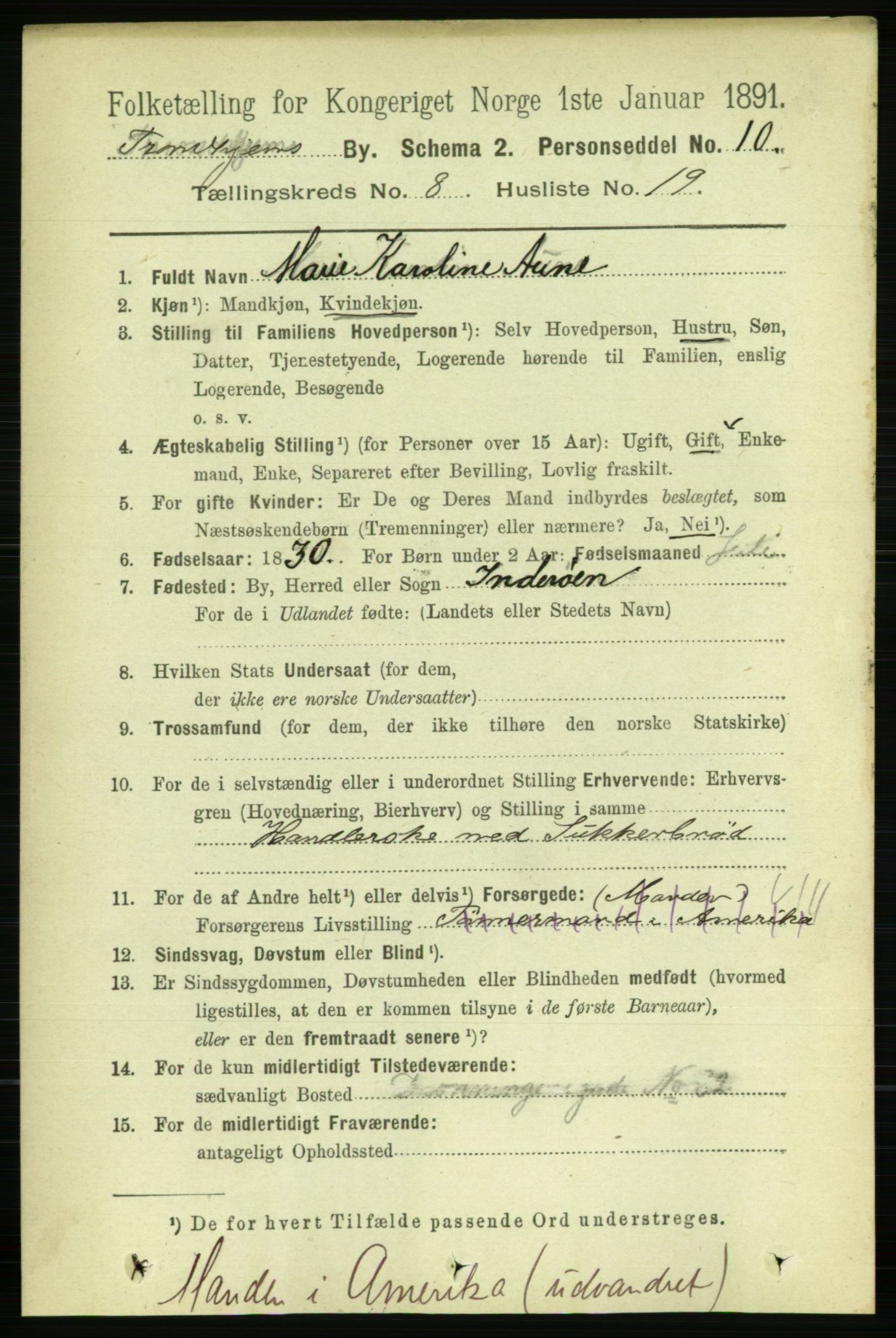 RA, 1891 census for 1601 Trondheim, 1891, p. 7019