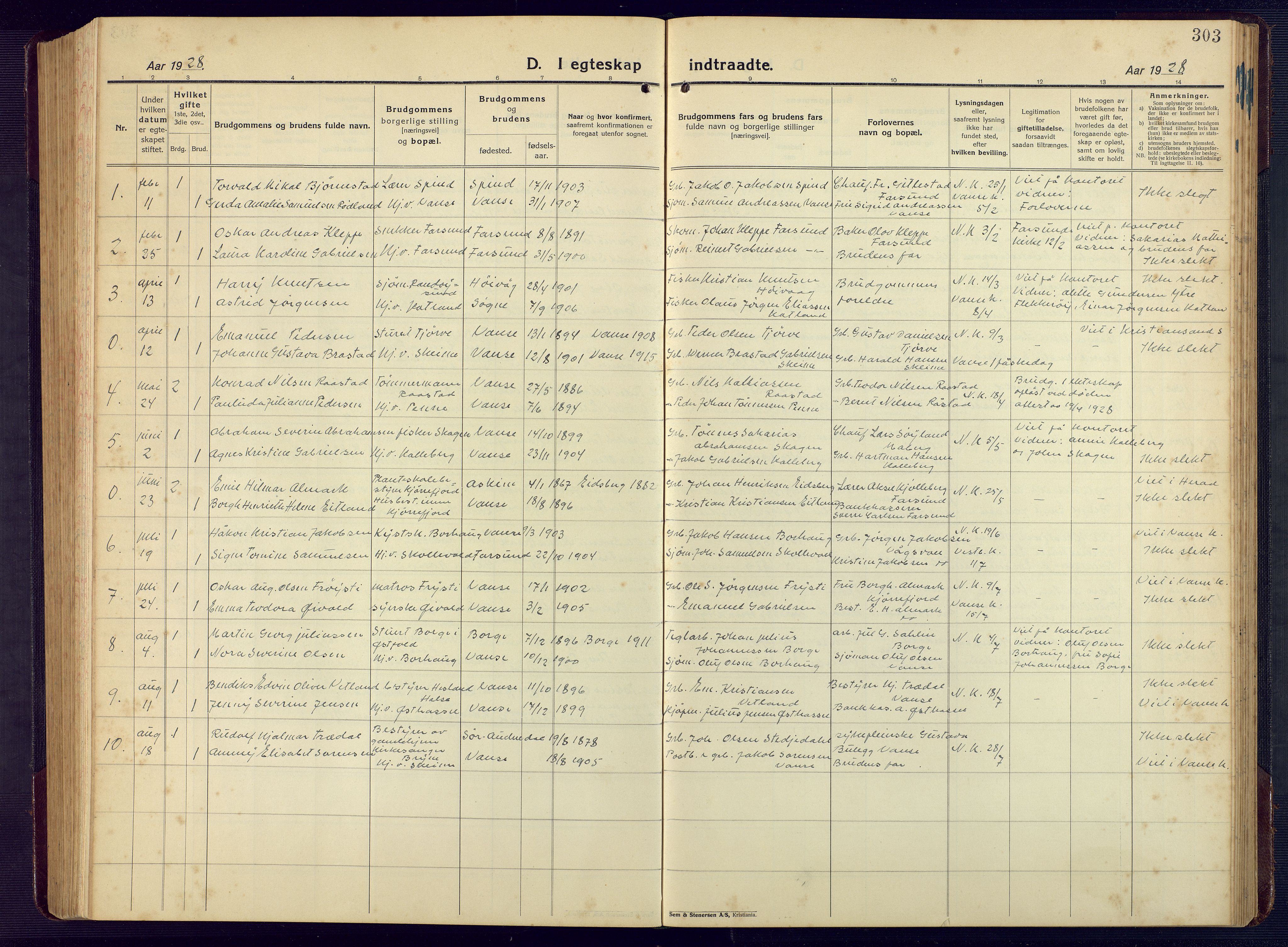 Lista sokneprestkontor, SAK/1111-0027/F/Fb/L0006: Parish register (copy) no. B 6, 1924-1947, p. 303