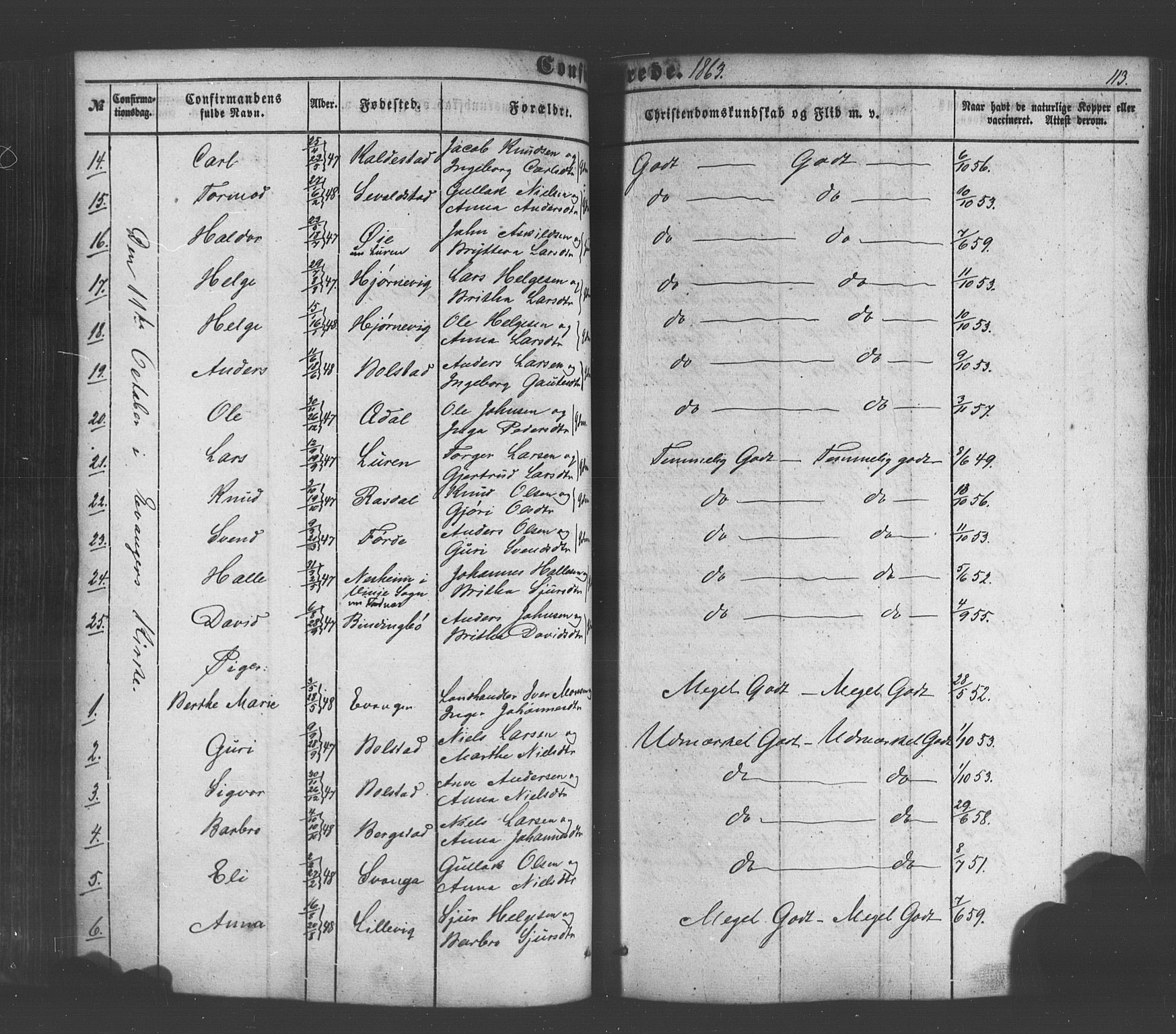 Voss sokneprestembete, AV/SAB-A-79001/H/Haa: Parish register (official) no. A 18, 1848-1876, p. 113