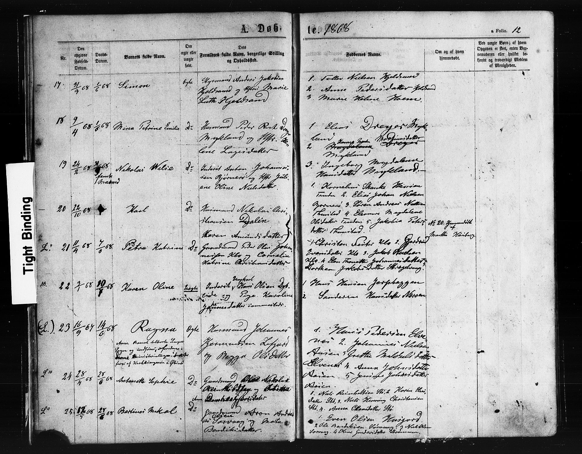 Ministerialprotokoller, klokkerbøker og fødselsregistre - Nordland, SAT/A-1459/893/L1334: Parish register (official) no. 893A07, 1867-1877, p. 12
