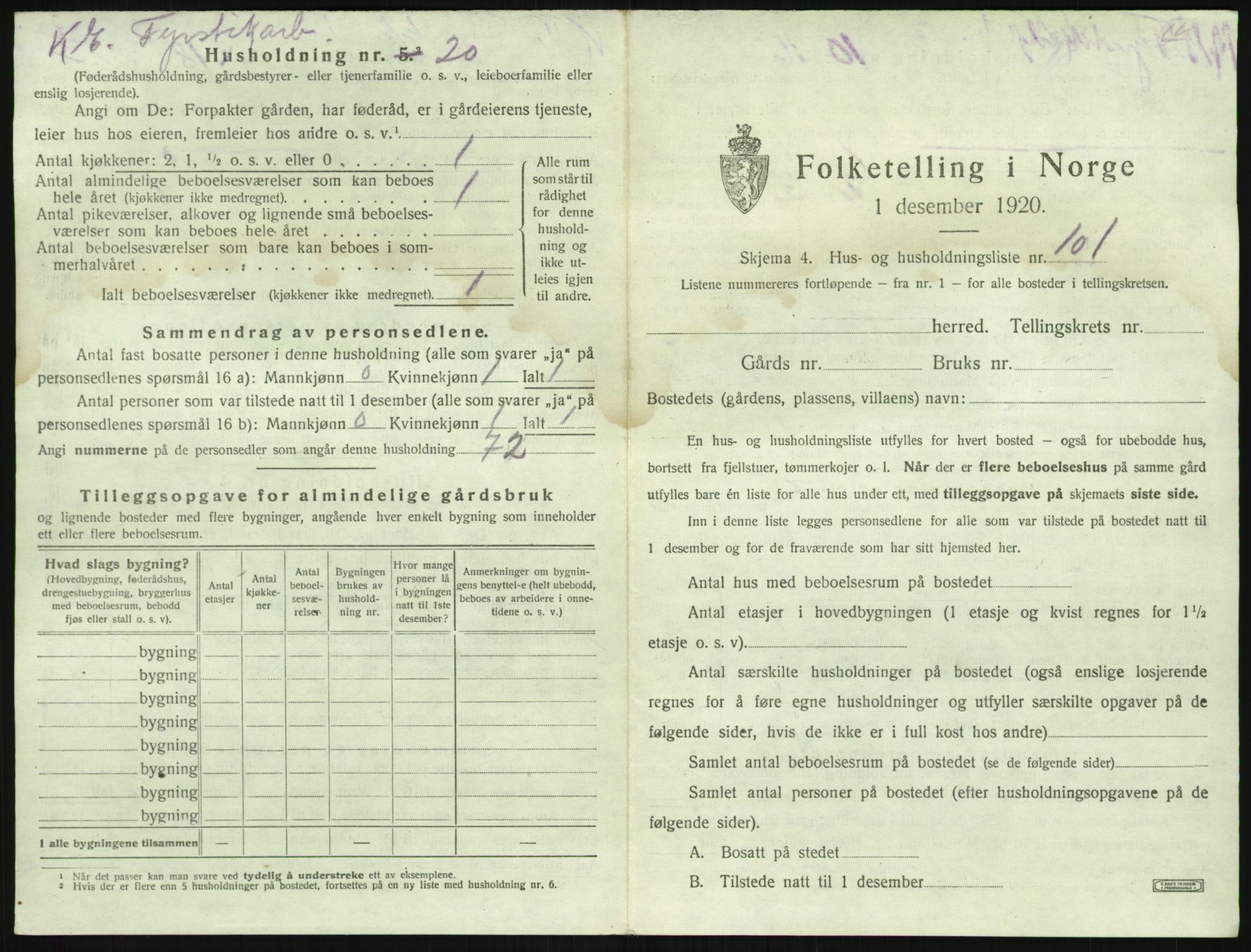 SAKO, 1920 census for Brunlanes, 1920, p. 701