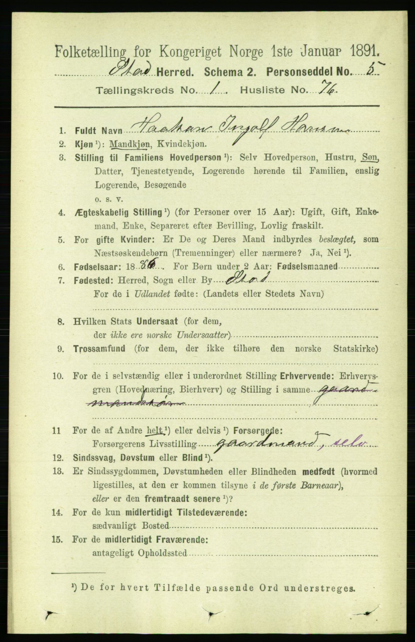 RA, 1891 census for 1734 Stod, 1891, p. 494