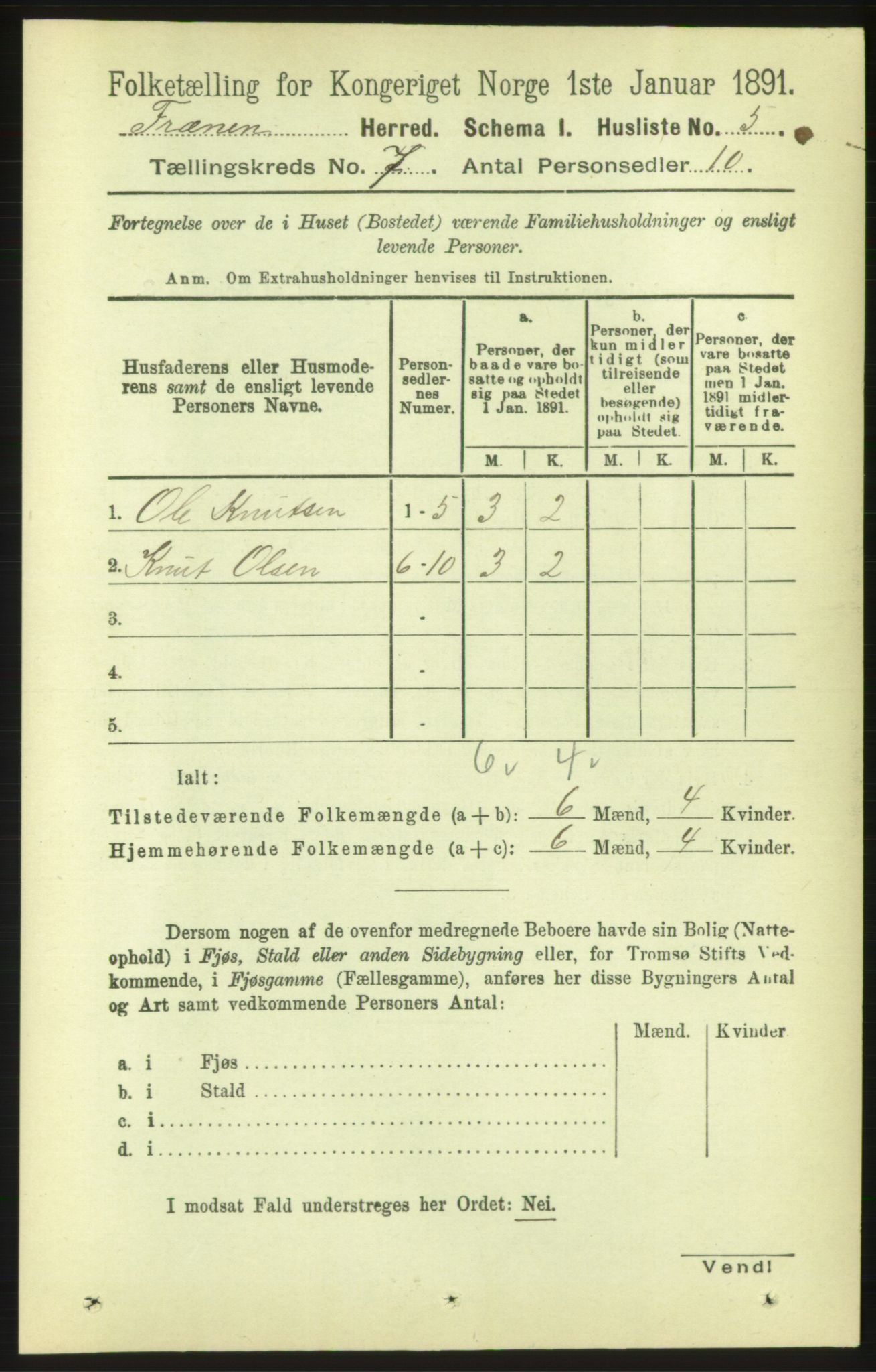 RA, 1891 census for 1548 Fræna, 1891, p. 2290