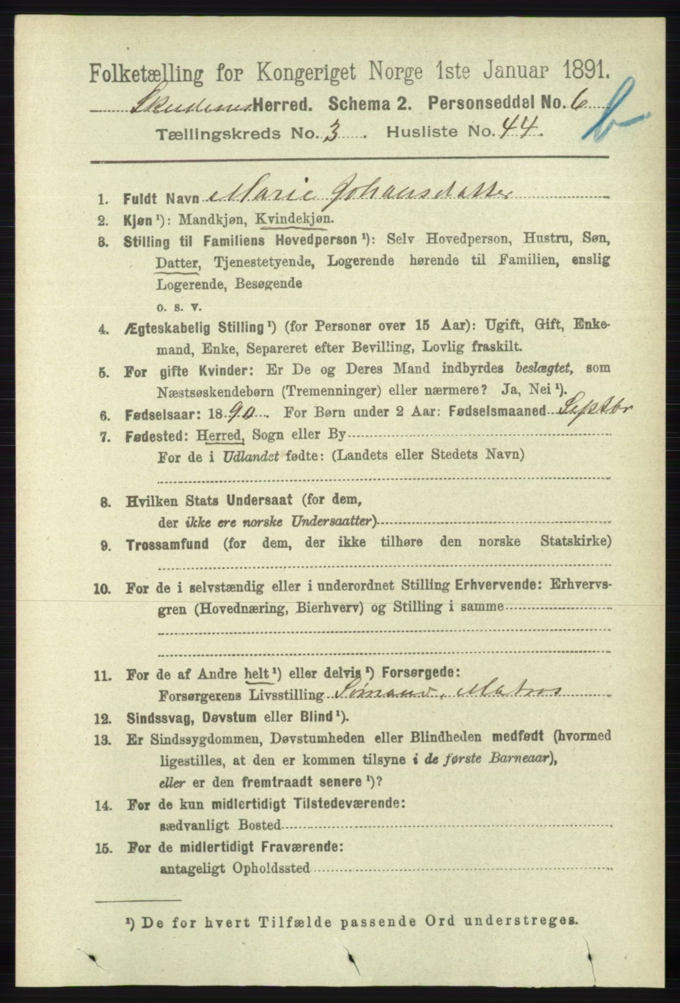 RA, 1891 census for 1150 Skudenes, 1891, p. 4230