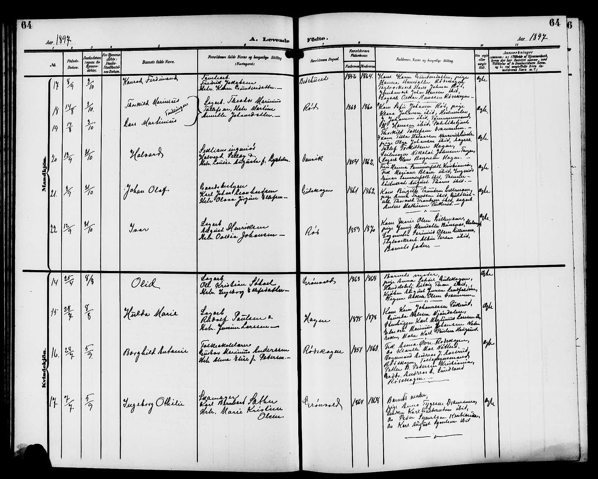 Strømsgodset kirkebøker, AV/SAKO-A-324/G/Ga/L0002: Parish register (copy) no. 2, 1885-1910, p. 64