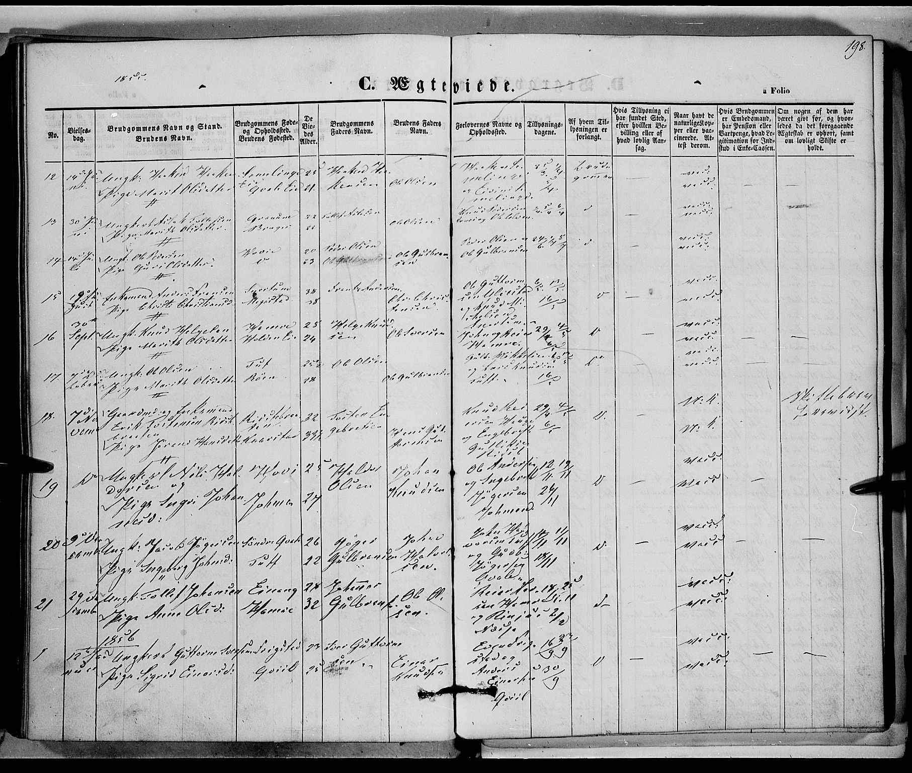 Vestre Slidre prestekontor, SAH/PREST-136/H/Ha/Haa/L0001: Parish register (official) no. 1, 1844-1855, p. 198