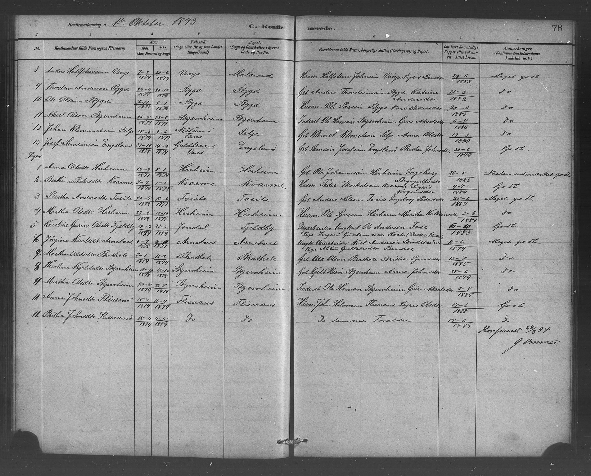 Vossestrand Sokneprestembete, AV/SAB-A-79101/H/Hab: Parish register (copy) no. B 3, 1880-1907, p. 78