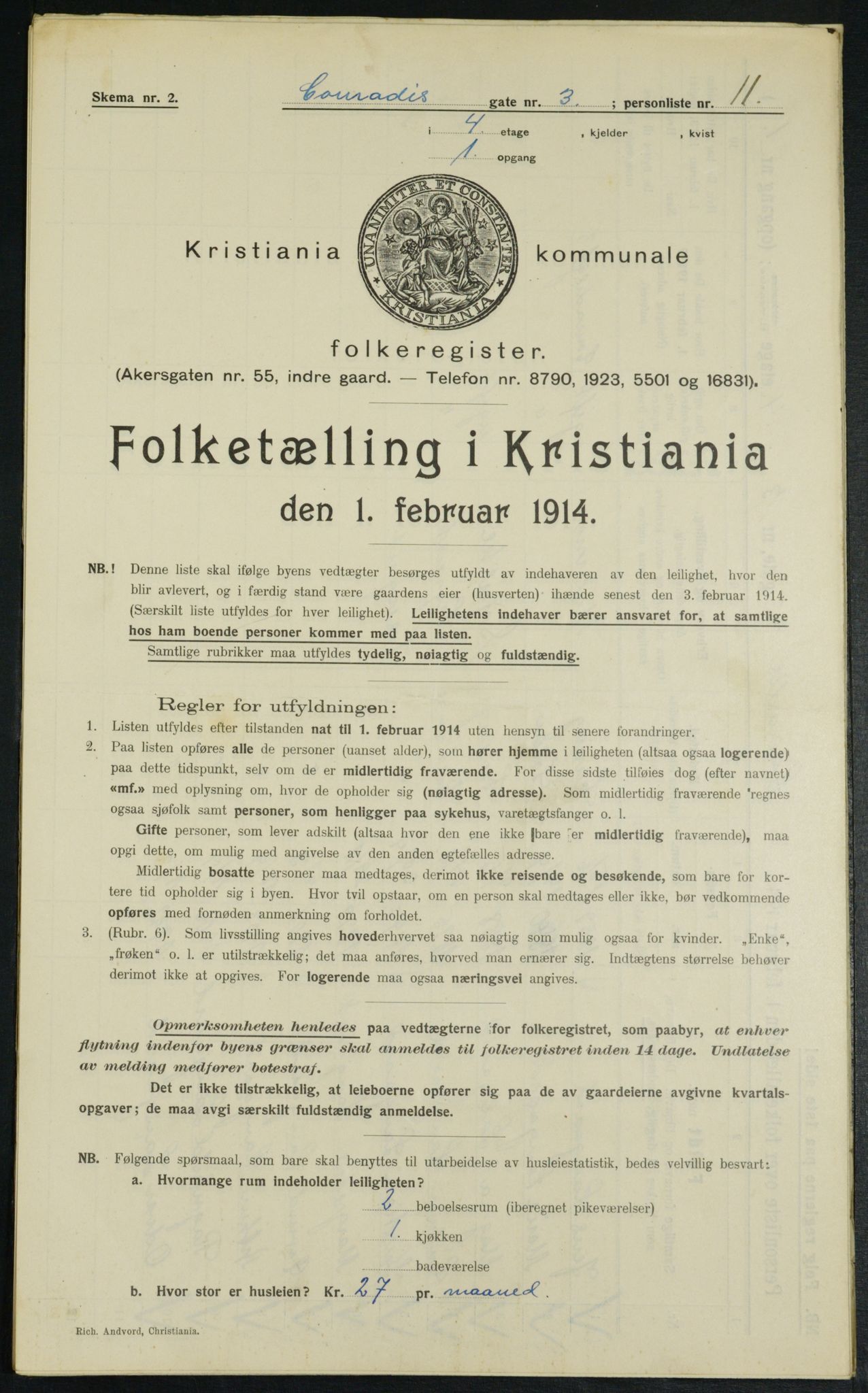 OBA, Municipal Census 1914 for Kristiania, 1914, p. 13549