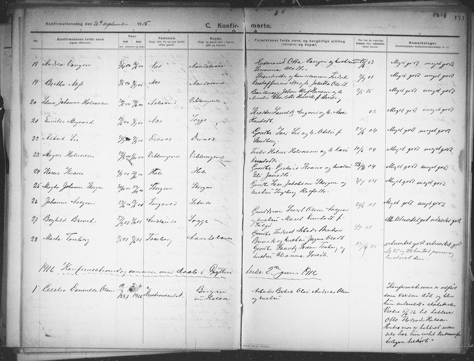 Ministerialprotokoller, klokkerbøker og fødselsregistre - Møre og Romsdal, AV/SAT-A-1454/544/L0581: Parish register (copy) no. 544C03, 1910-1937, p. 171