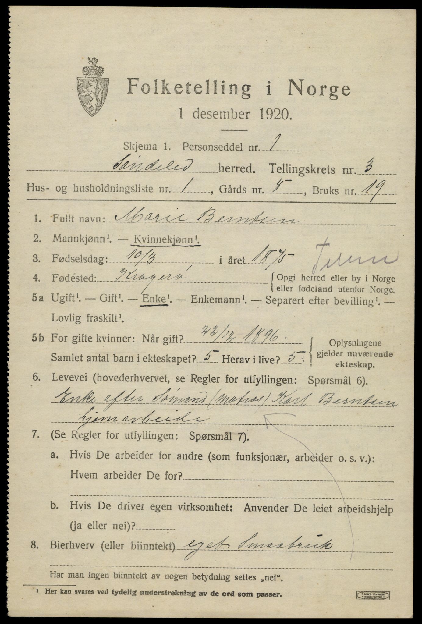 SAK, 1920 census for Søndeled, 1920, p. 2399