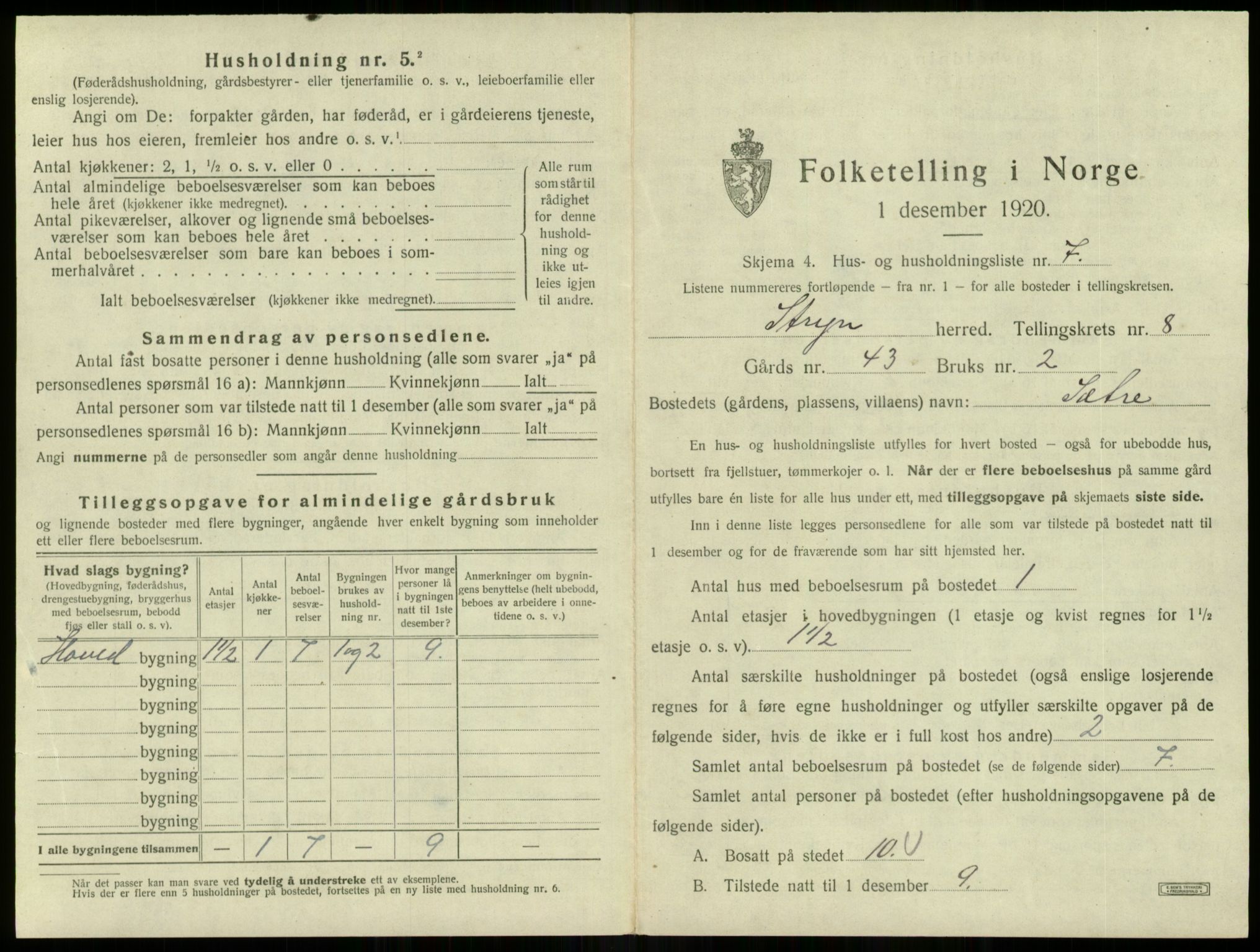 SAB, 1920 census for Stryn, 1920, p. 480