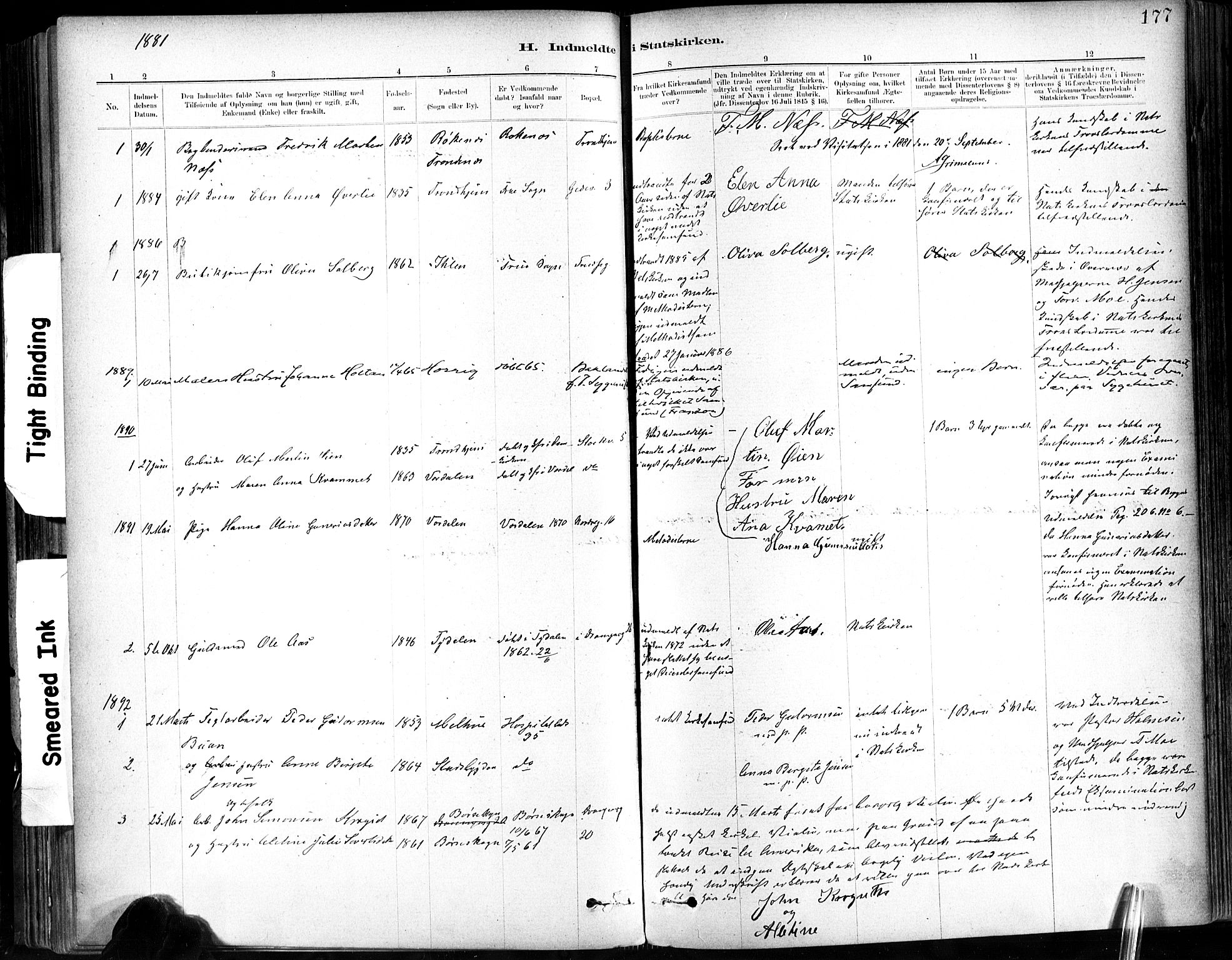 Ministerialprotokoller, klokkerbøker og fødselsregistre - Sør-Trøndelag, SAT/A-1456/602/L0120: Parish register (official) no. 602A18, 1880-1913, p. 177