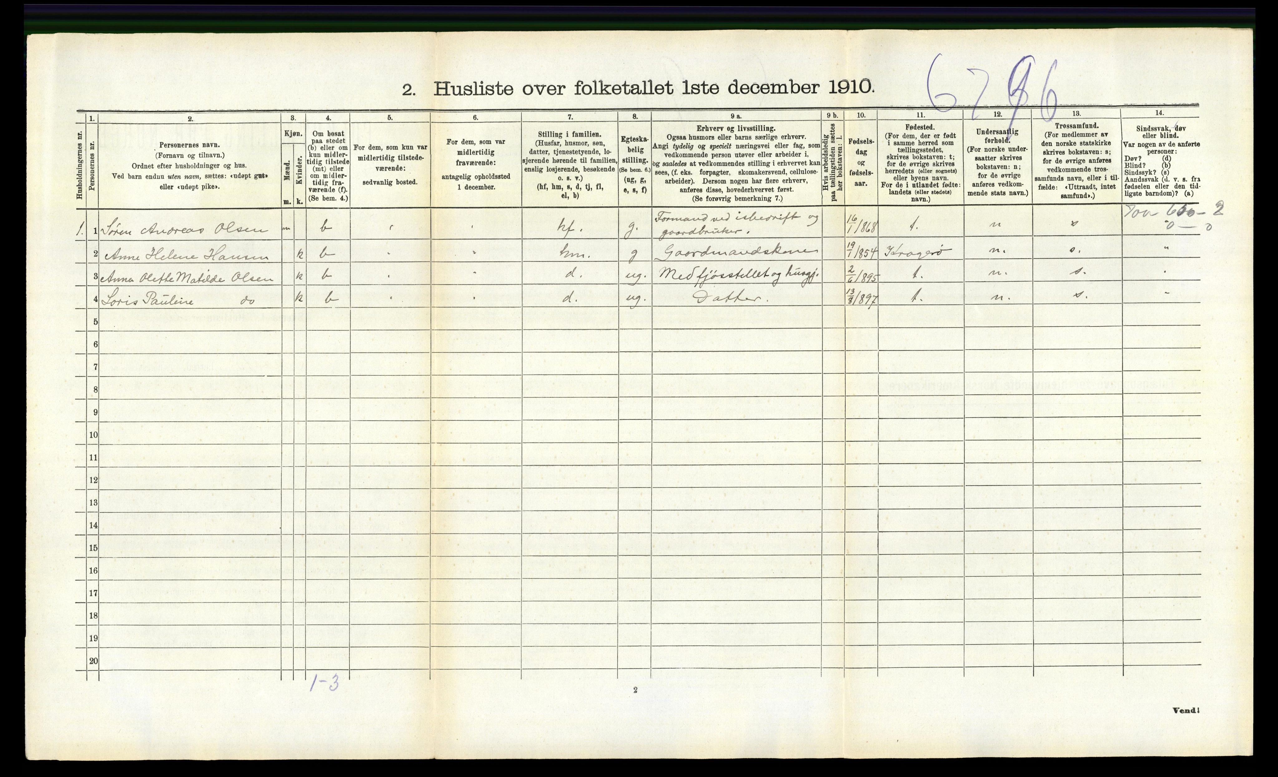 RA, 1910 census for Skåtøy, 1910, p. 1008