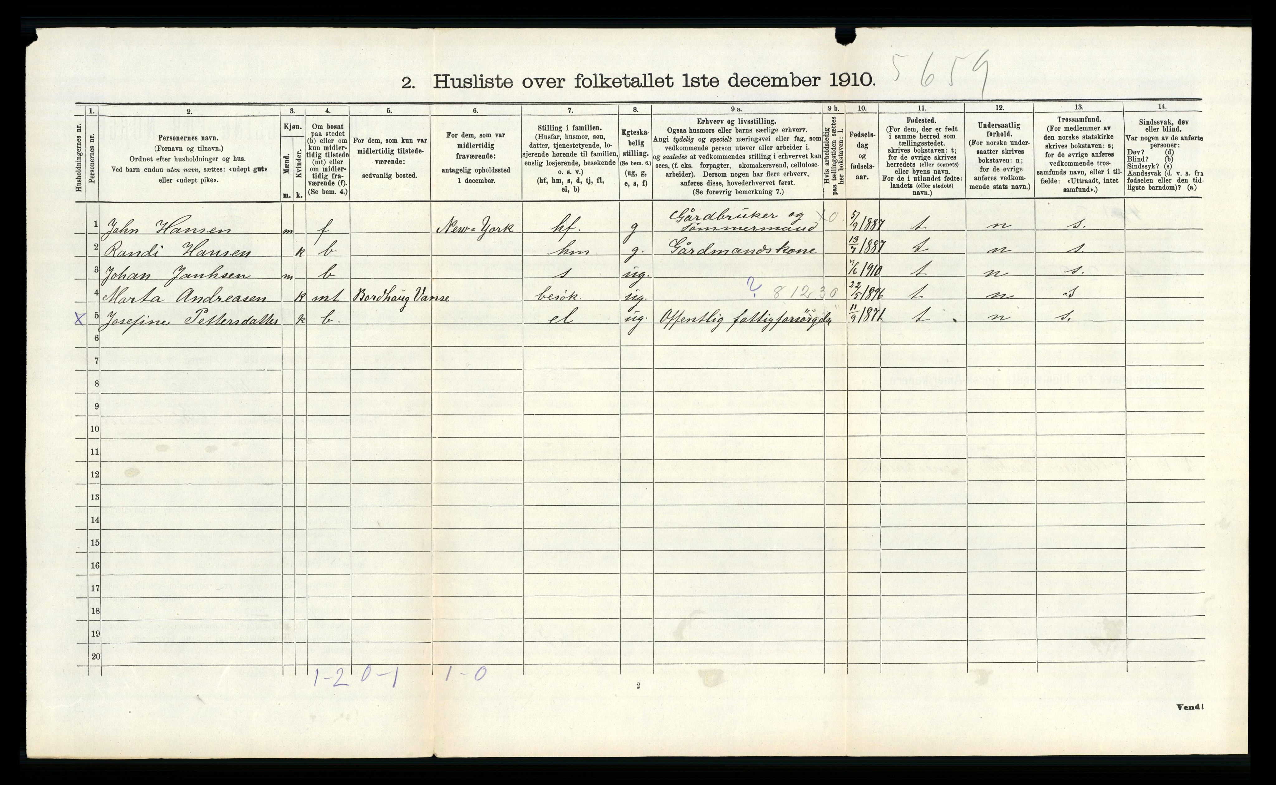 RA, 1910 census for Vanse, 1910, p. 2586