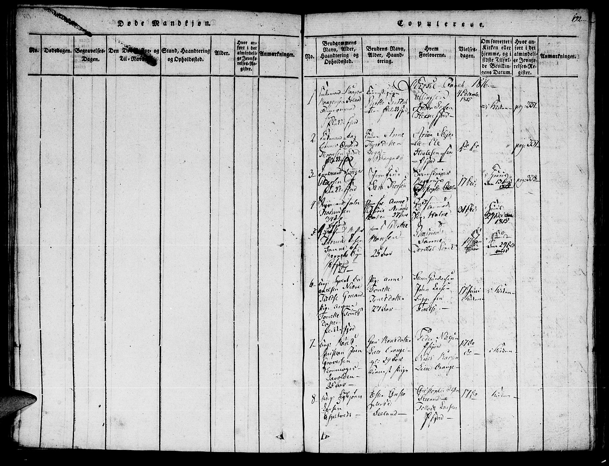 Flekkefjord sokneprestkontor, SAK/1111-0012/F/Fa/Fac/L0002: Parish register (official) no. A 2, 1815-1826, p. 192